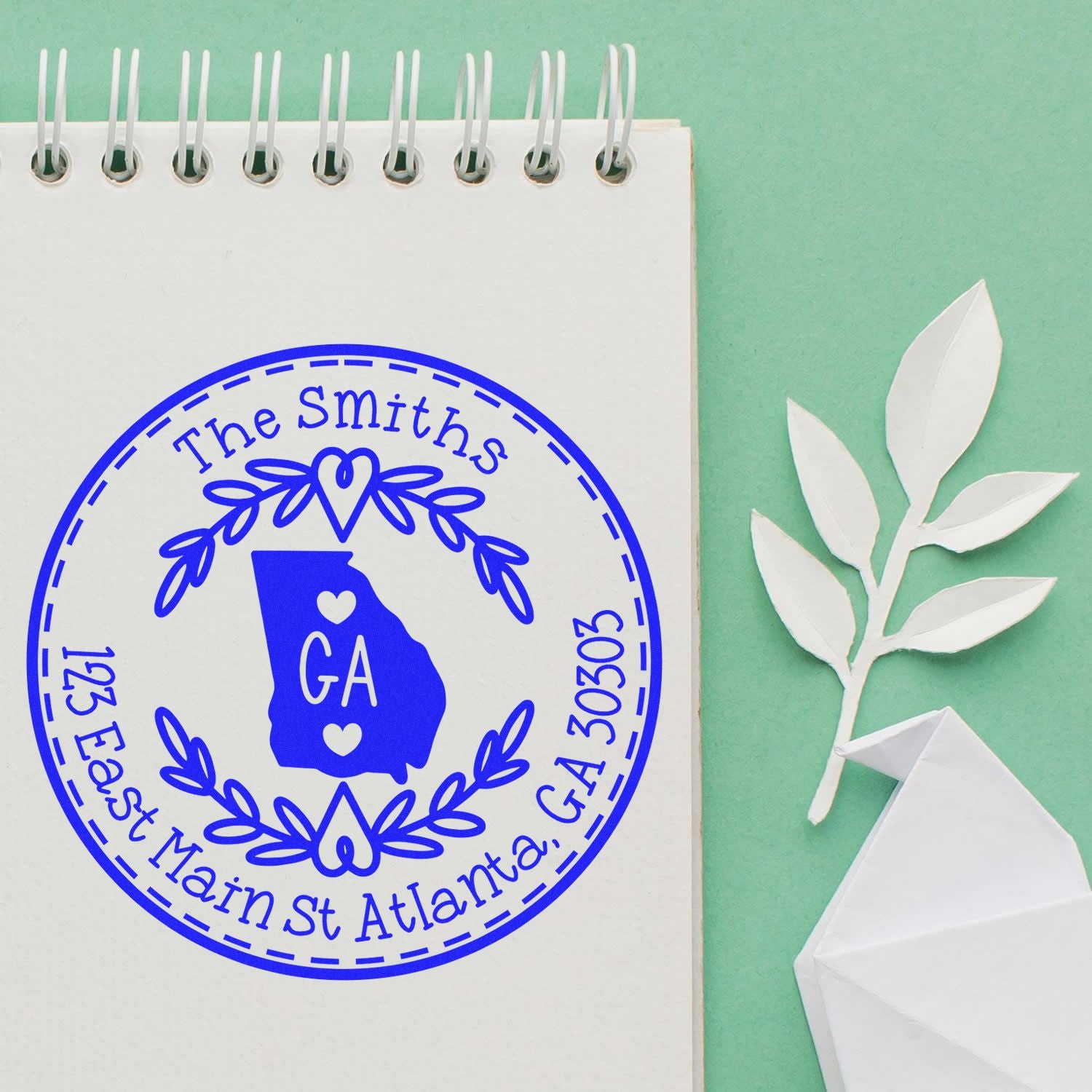 Slim Georgia State Wreath Customizable Mailing Address Pre-Inked Stamp - Engineer Seal Stamps