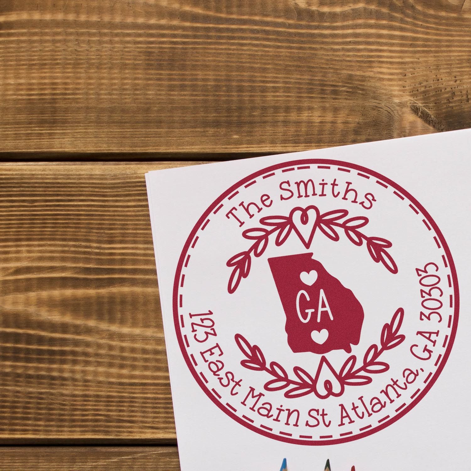 Round PSI Georgia State Wreath Customized Home Address Stamp - Engineer Seal Stamps