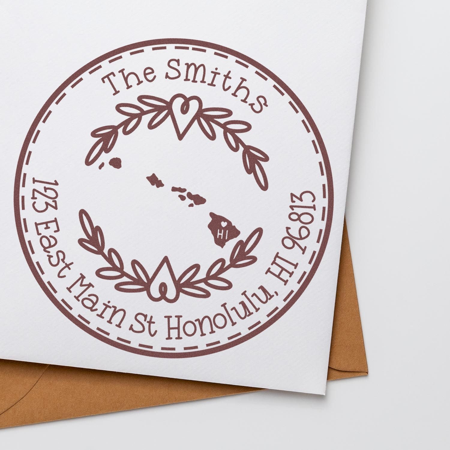 Self-Inking Round Hawaii State Wreath Custom-Made Address Rubber Stamp - Engineer Seal Stamps