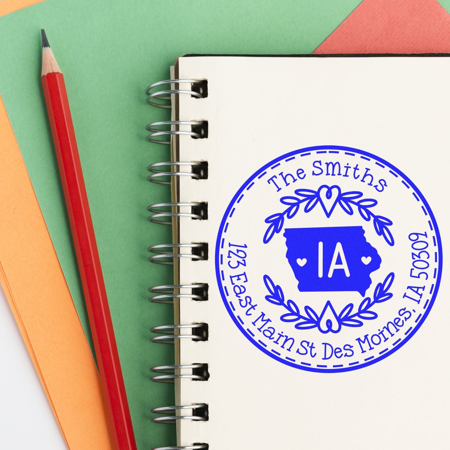 Round PSI Iowa State Wreath Customized Mail Pre-Inked Stamp - Engineer Seal Stamps