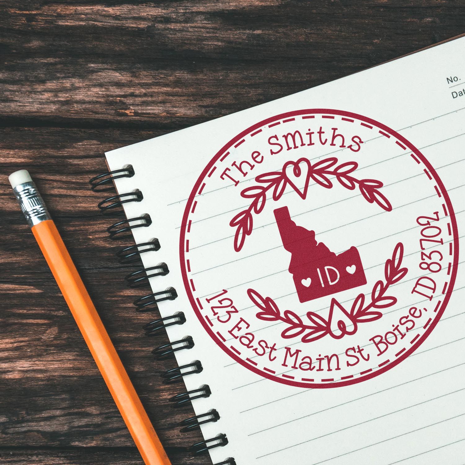 Wooden Handle Round Idaho State Wreath Custom-Made Return Address Rubber Stamp - Engineer Seal Stamps