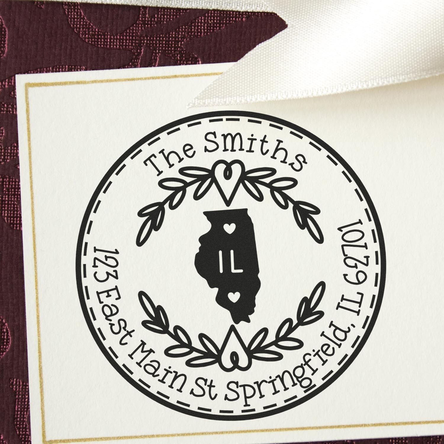 Round PSI Illinois State Wreath Customized Mail Address Stamp - Engineer Seal Stamps