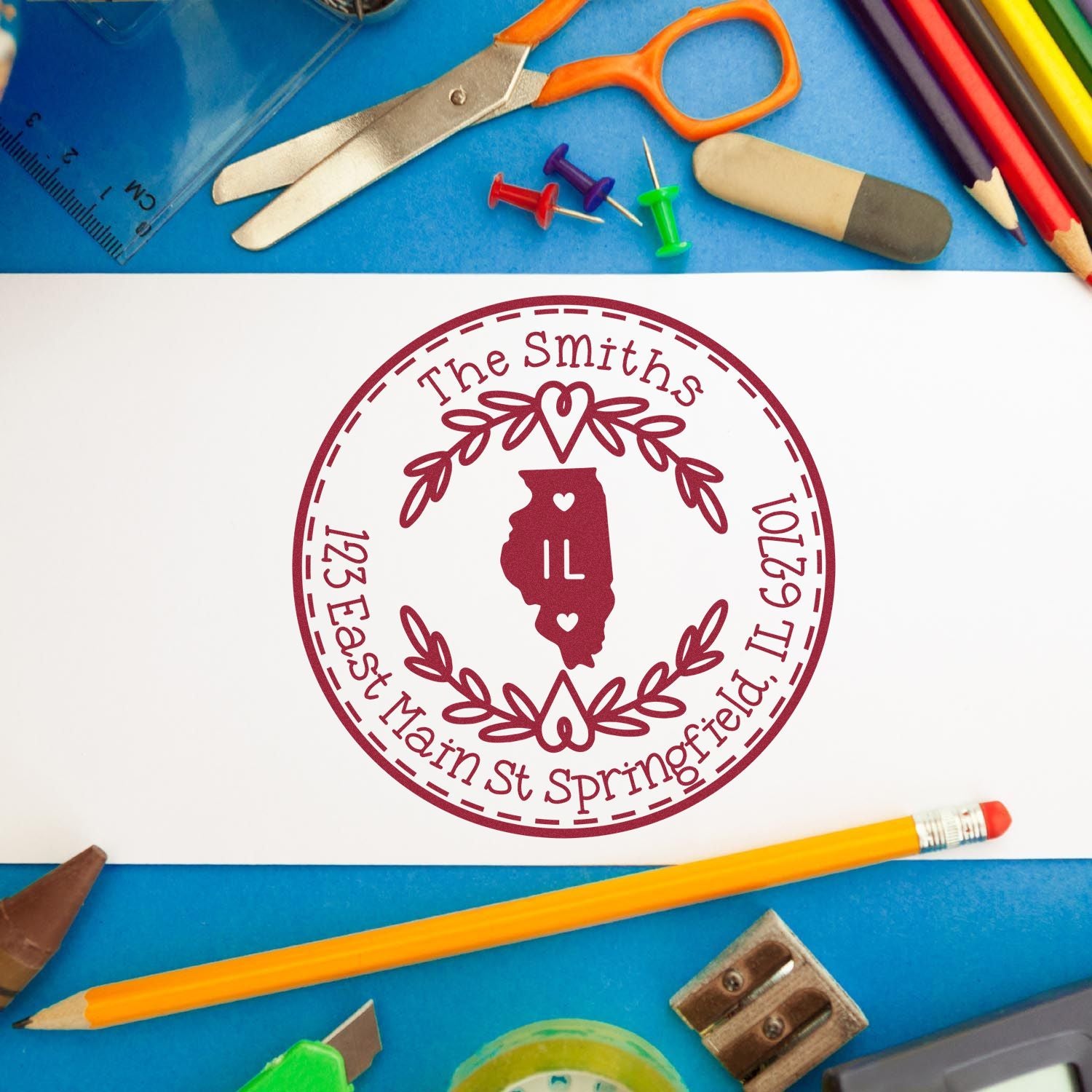 Slim Illinois State Wreath Customizable Mailing Pre-Inked Stamp - Engineer Seal Stamps