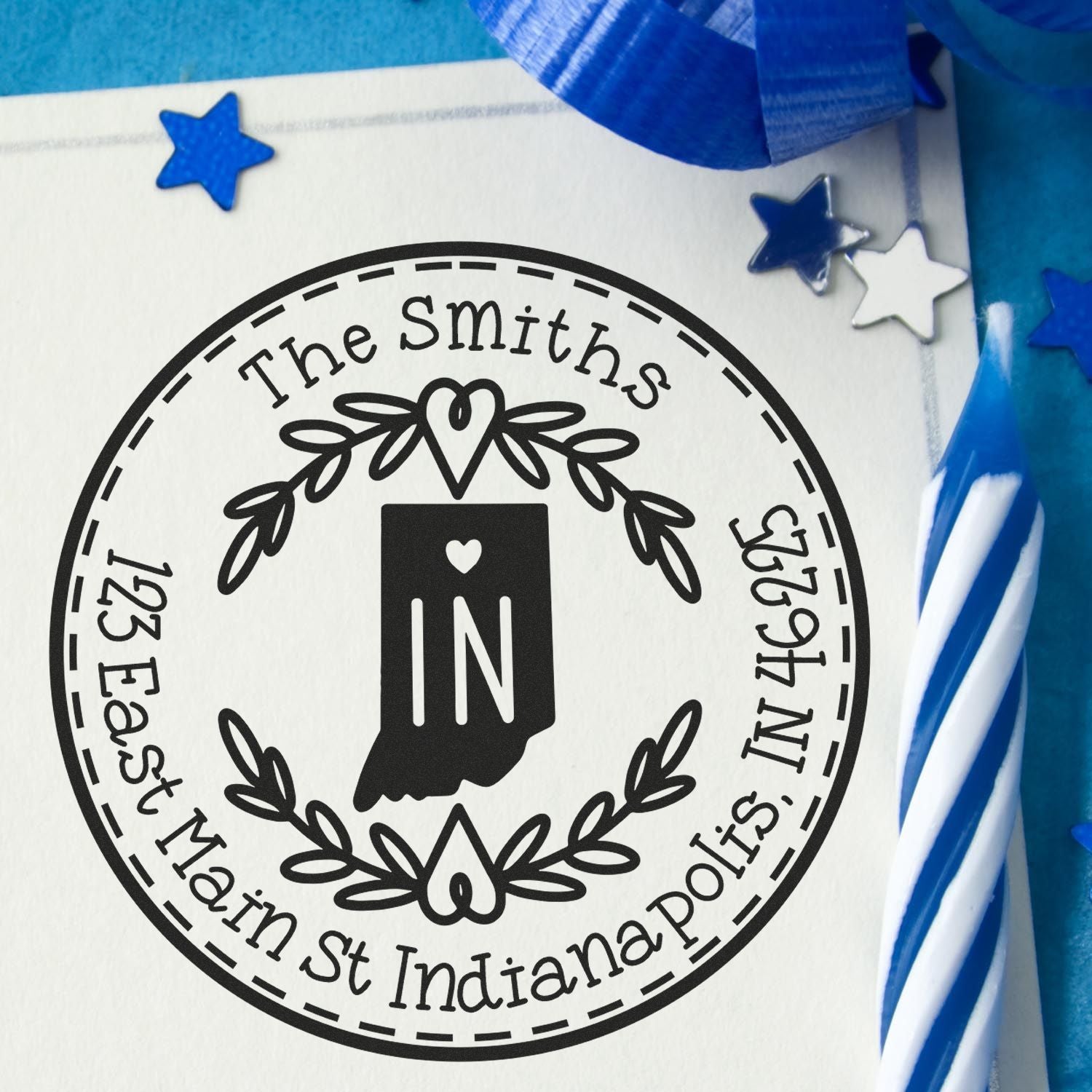 Slim Indiana State Wreath Customizable Mailing Stamp - Engineer Seal Stamps