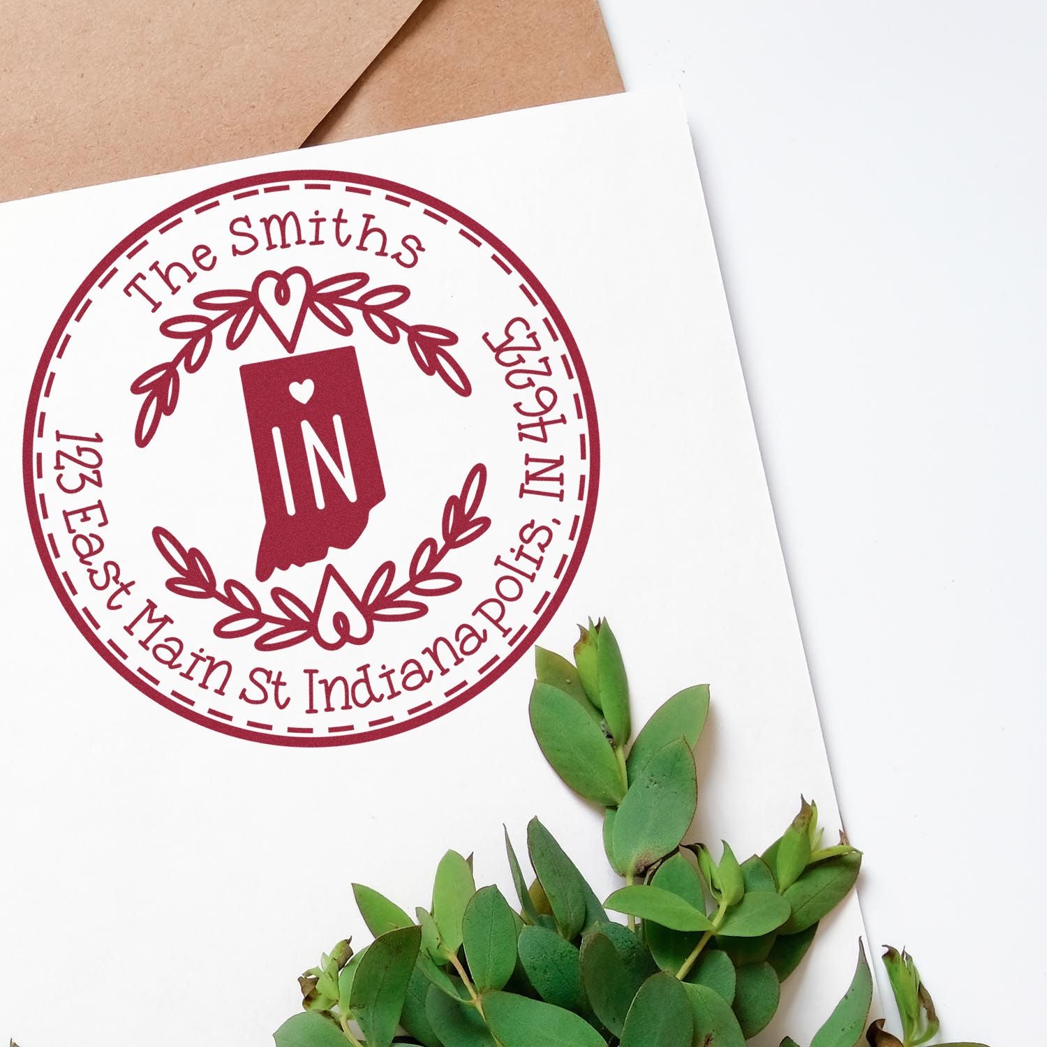 Self-Inking Round Indiana State Wreath Custom-Made Home Address For Envelopes Rubber Stamp - Engineer Seal Stamps