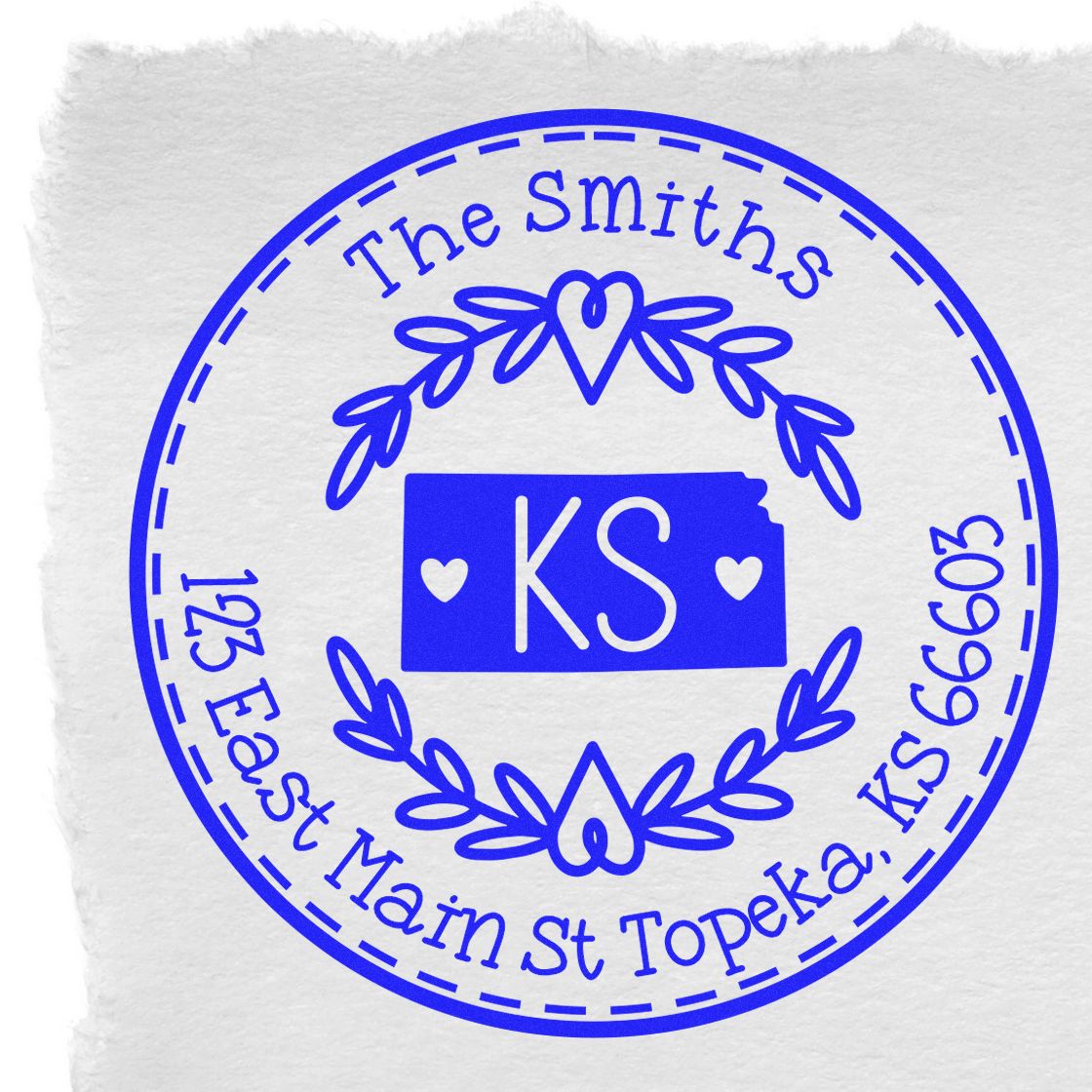 Wooden Handle Round Kansas State Wreath Home Address Rubber Stamp - Engineer Seal Stamps