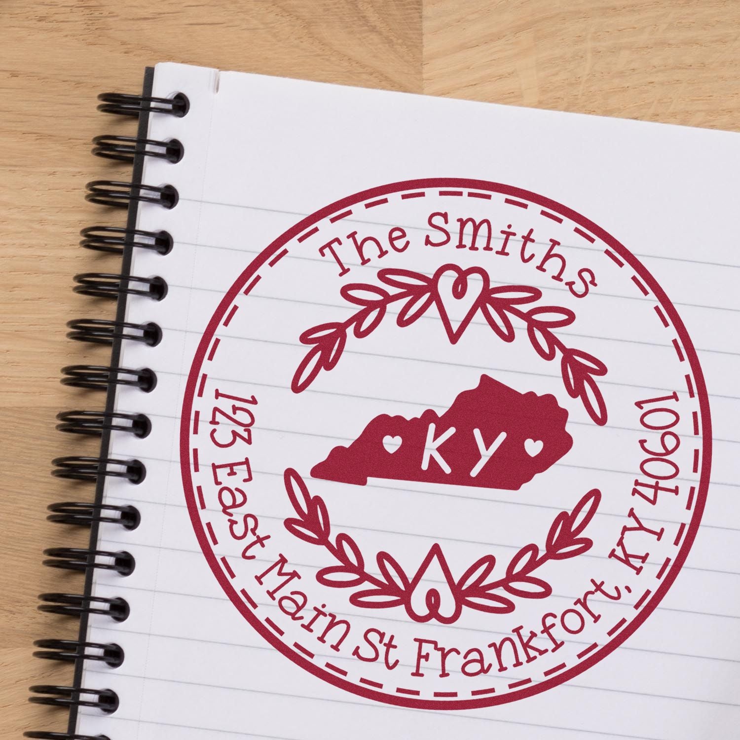 Self-Inking Round Kentucky State Wreath Custom-Made Home Address Rubber Stamp - Engineer Seal Stamps