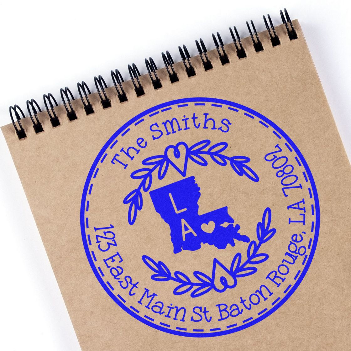 Self-Inking Round Louisiana State Wreath Custom-Made Home Address Stamp - Engineer Seal Stamps