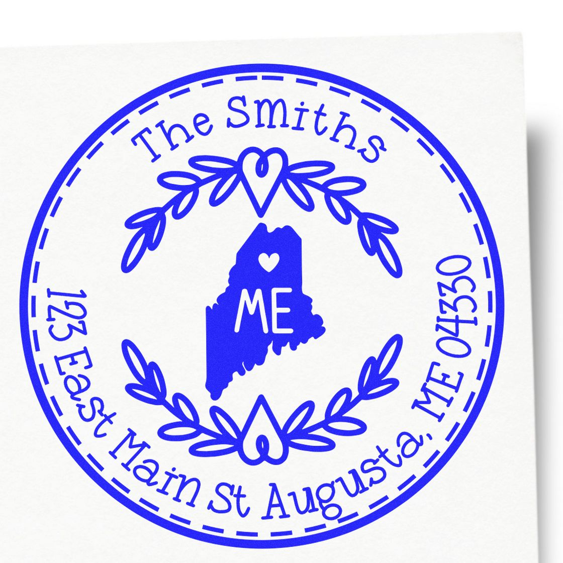 Round PSI Maine State Wreath Customized Mailing Address Stamp - Engineer Seal Stamps