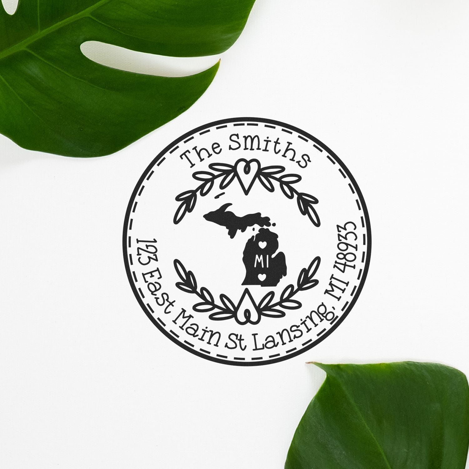 Round PSI Michigan State Wreath Customized Mailing Stamp - Engineer Seal Stamps