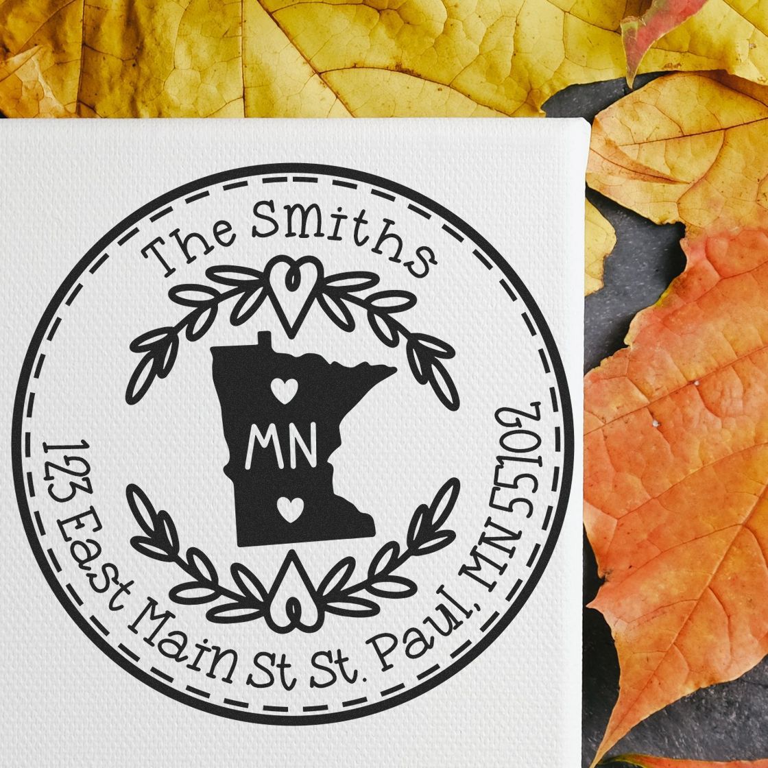 Round PSI Minnesota State Wreath Customized Mailing Stamper - Engineer Seal Stamps
