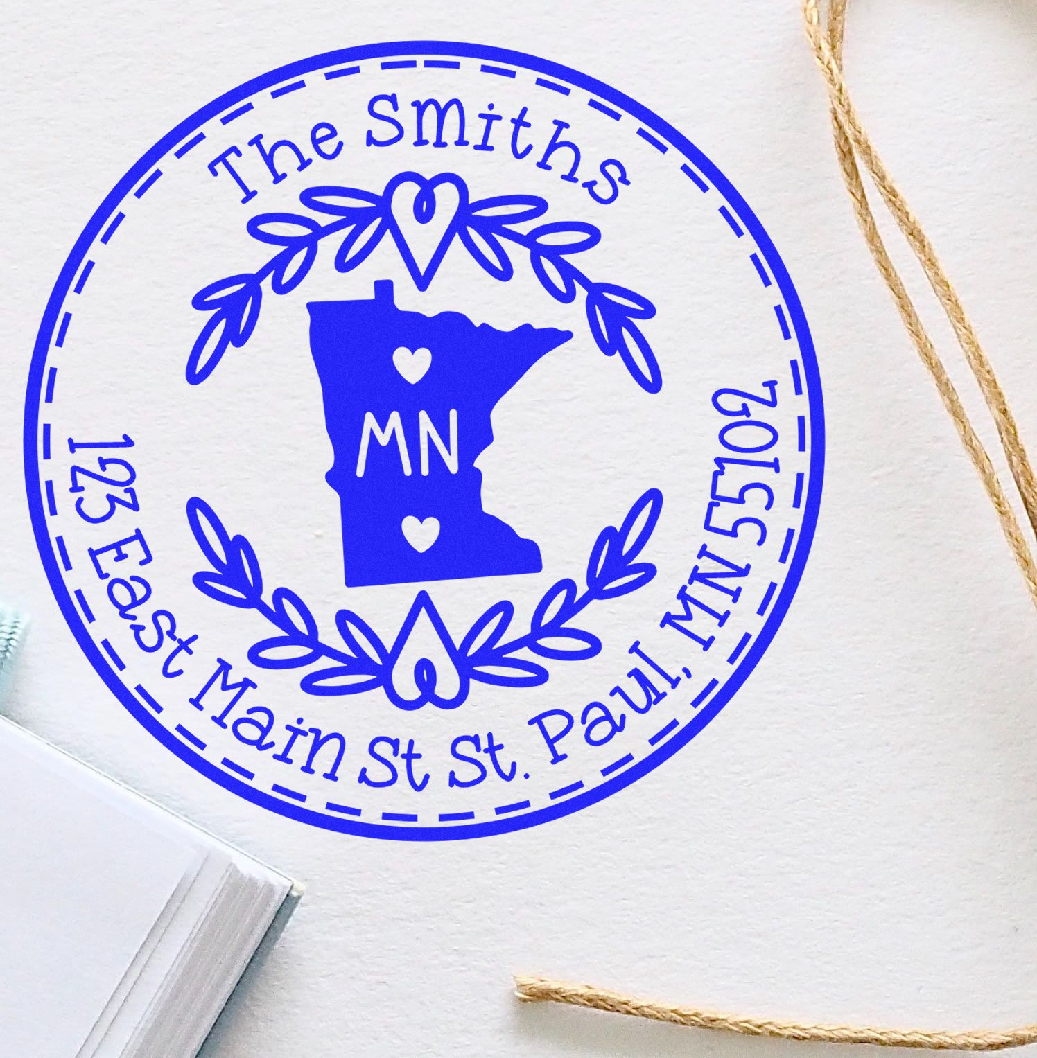 Wooden Handle Round Minnesota State Wreath Mail Stamp - Engineer Seal Stamps