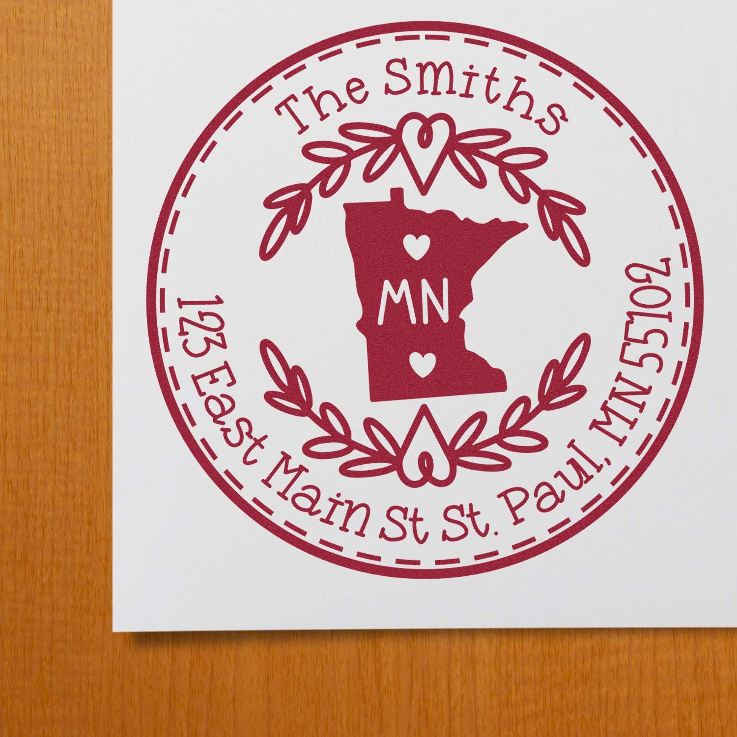 Slim Minnesota State Wreath Customizable New Home Address Stamp - Engineer Seal Stamps
