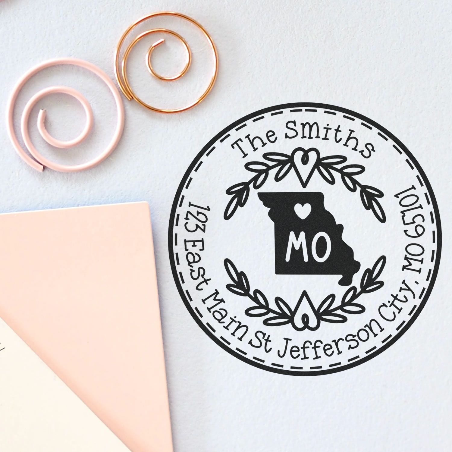 Slim Missouri State Wreath Customizable Return Address Pre-Inked Stamp - Engineer Seal Stamps
