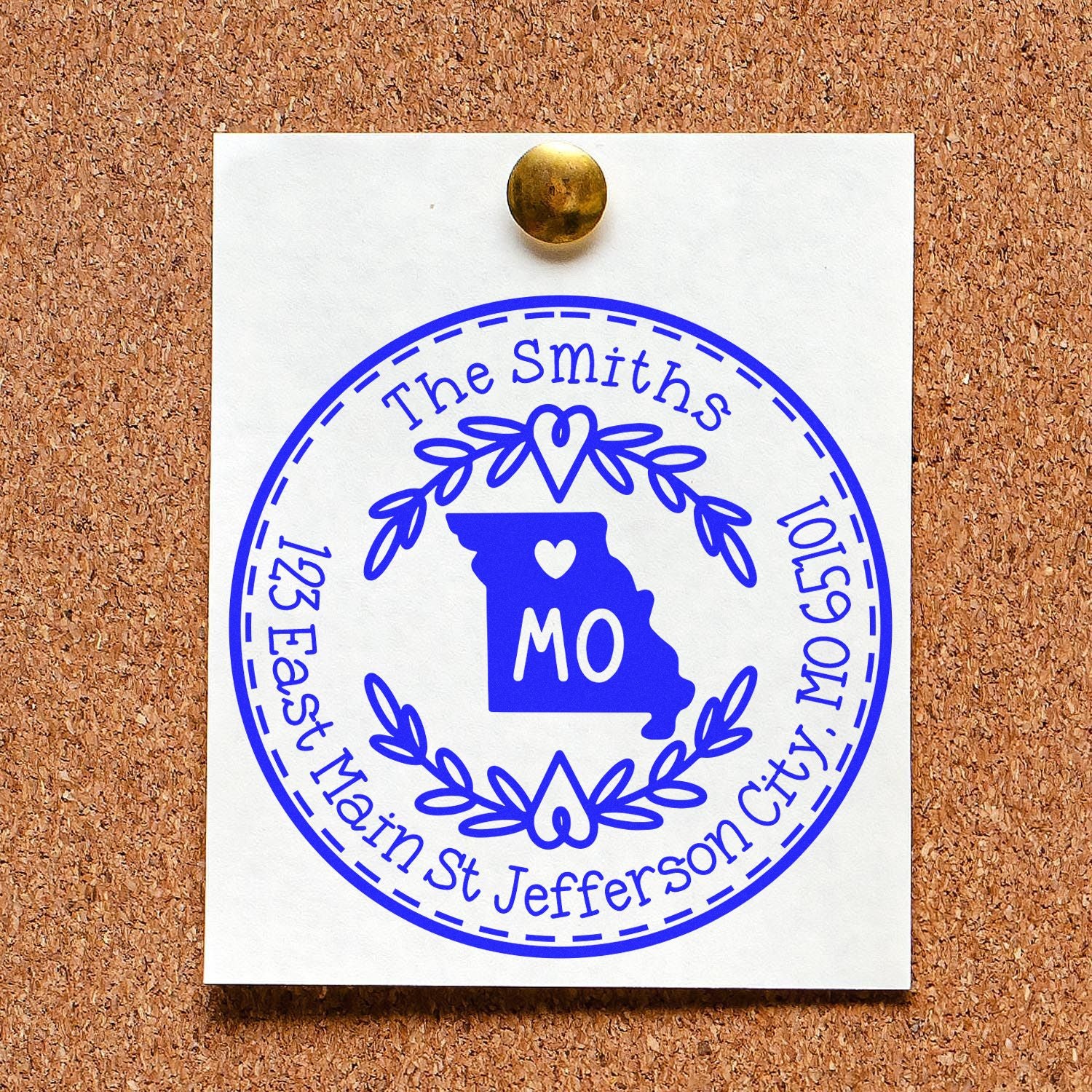 Wooden Handle Round Missouri State Wreath Mailing Address Rubber Stamp - Engineer Seal Stamps