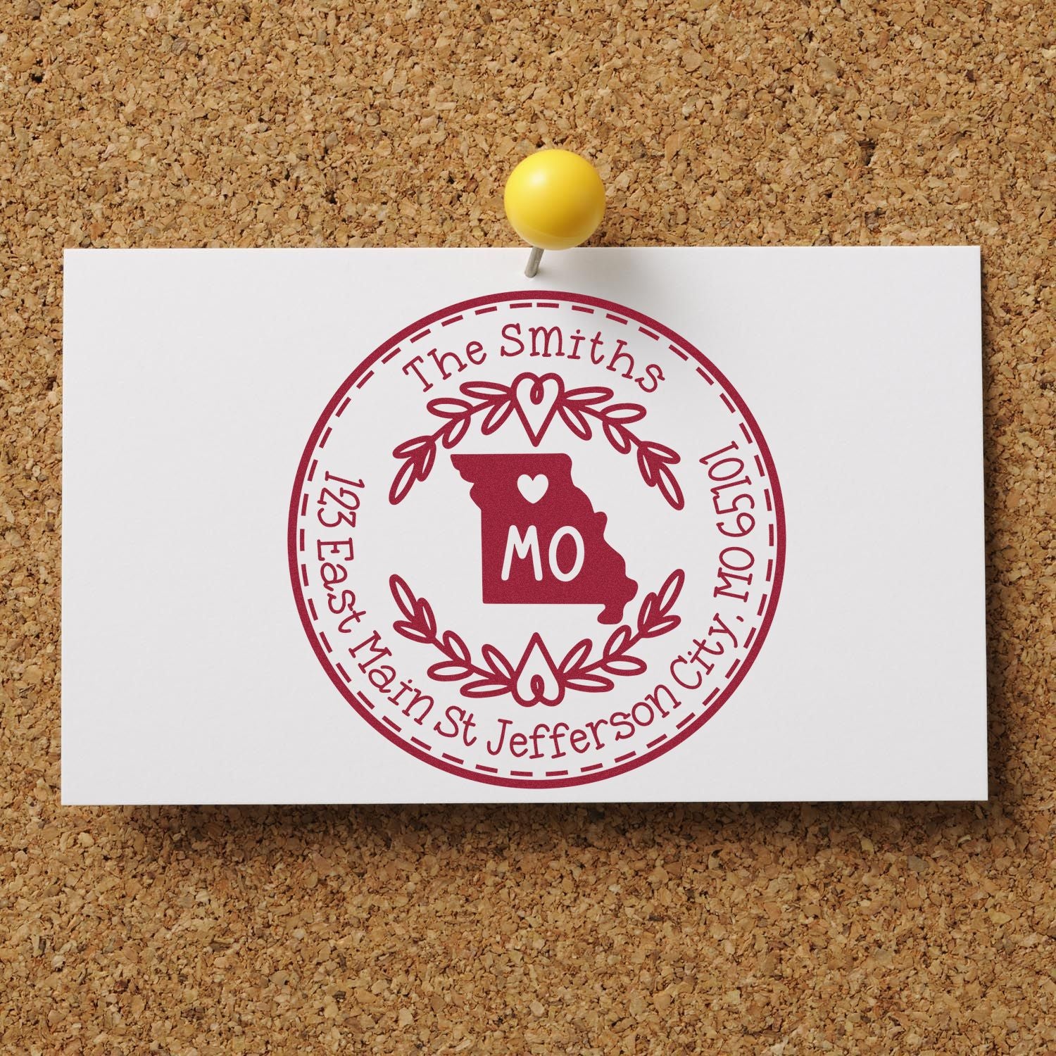 Wooden Handle Round Missouri State Wreath Mailing Address Rubber Stamp - Engineer Seal Stamps