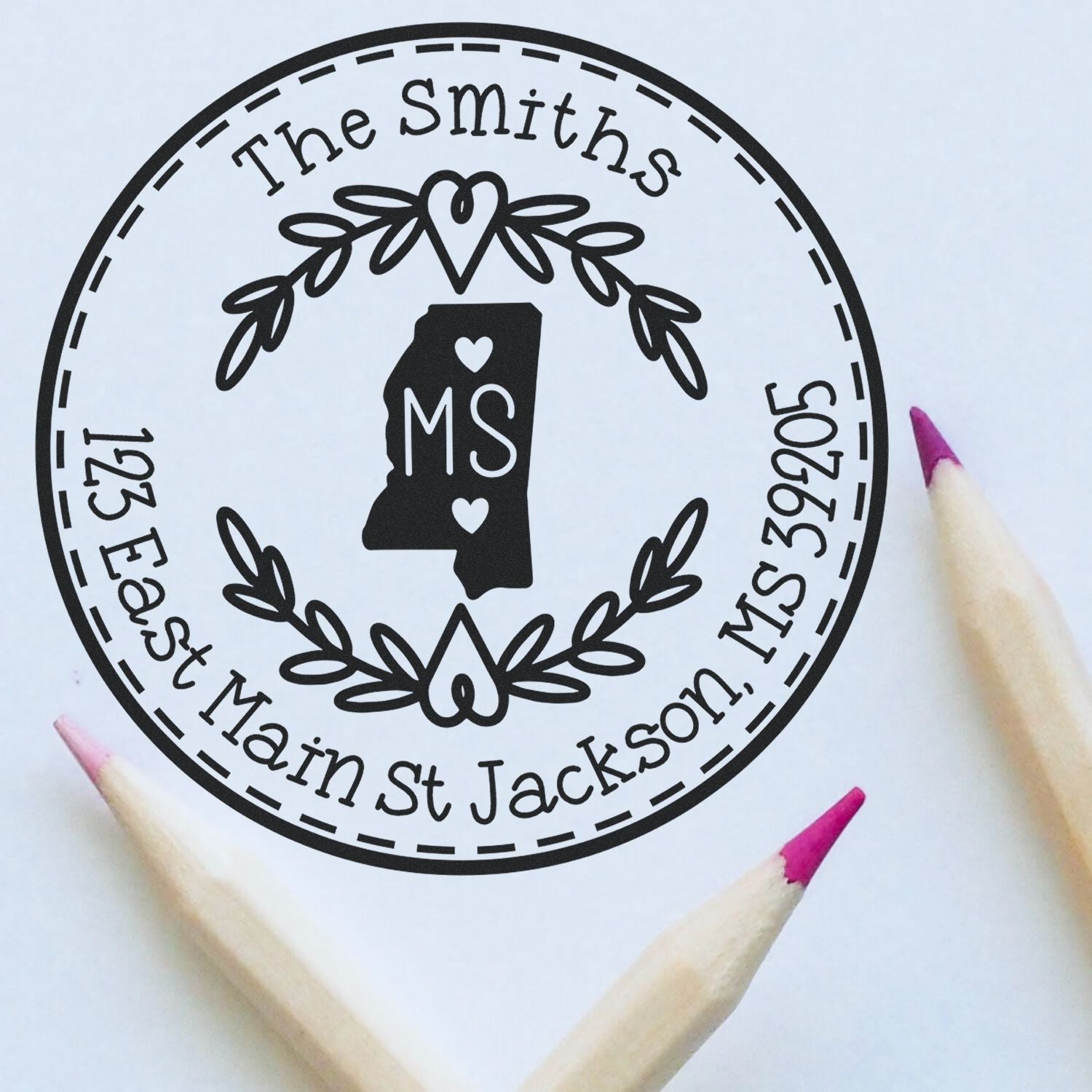 Round PSI Mississippi State Wreath Customized Name and Address Pre-Inked Stamp - Engineer Seal Stamps
