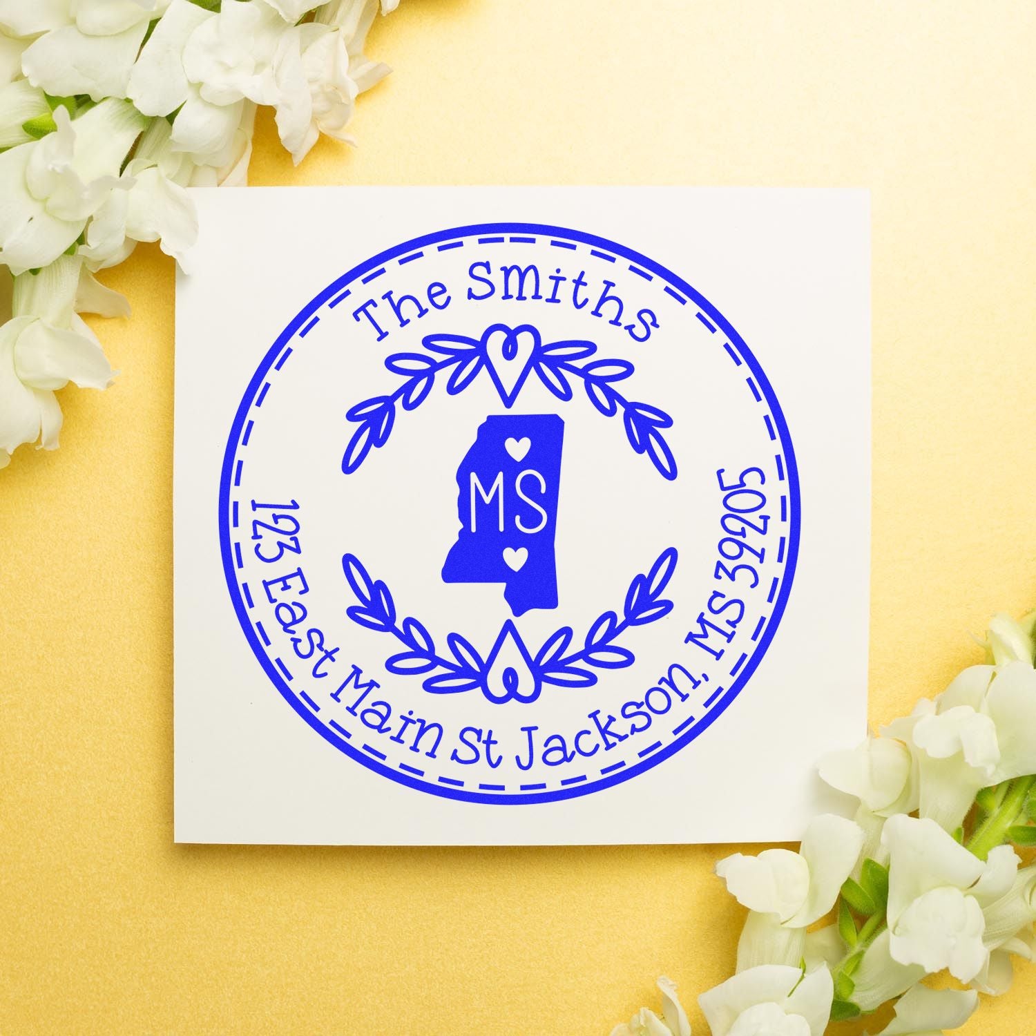 Round PSI Mississippi State Wreath Customized Name and Address Pre-Inked Stamp - Engineer Seal Stamps