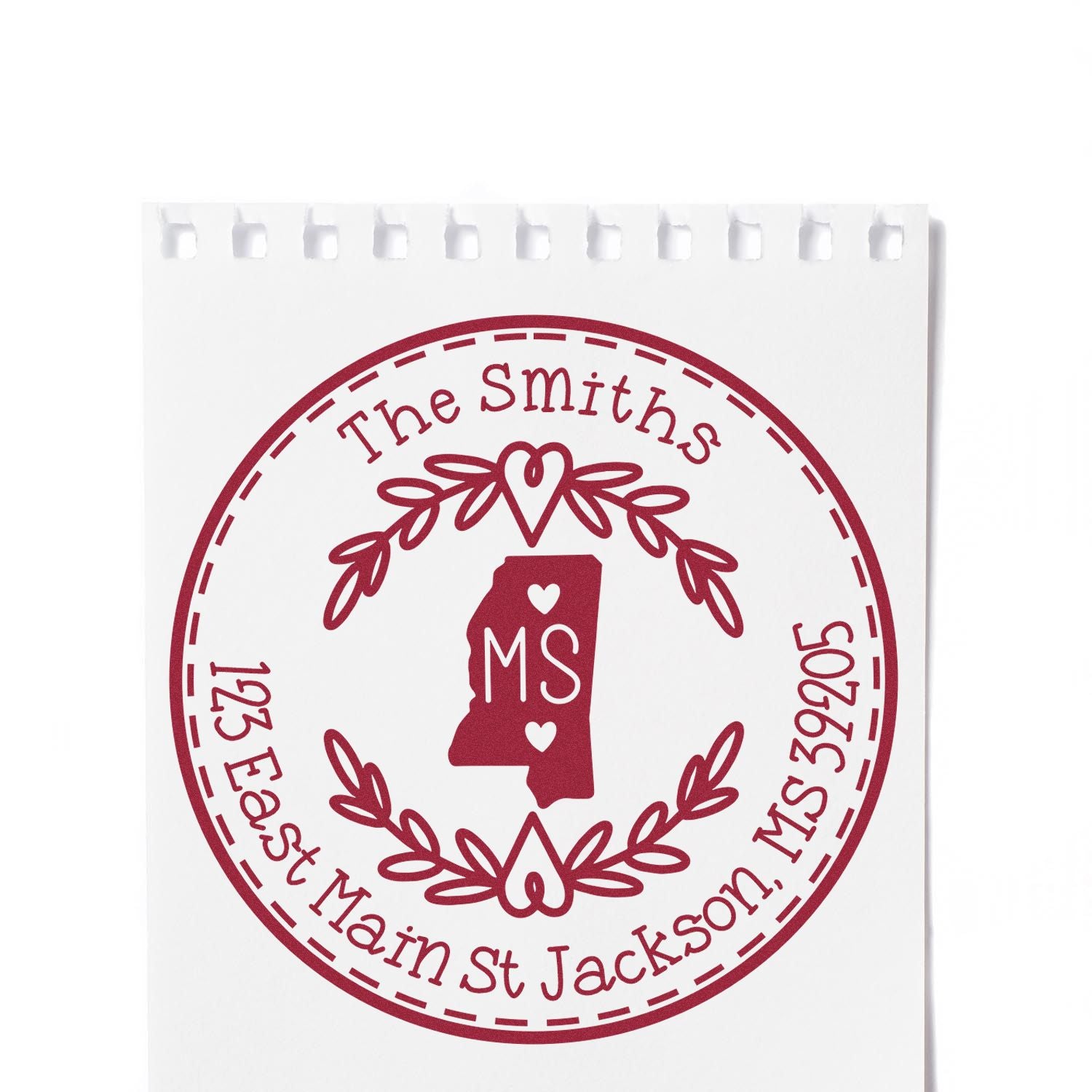 Wooden Handle Round Mississippi State Wreath Mail Rubber Stamp - Engineer Seal Stamps