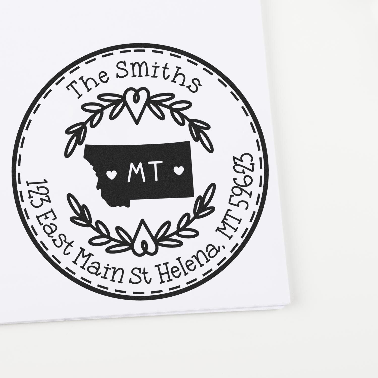 Round PSI Montana State Wreath Customized Name and Address Stamper - Engineer Seal Stamps