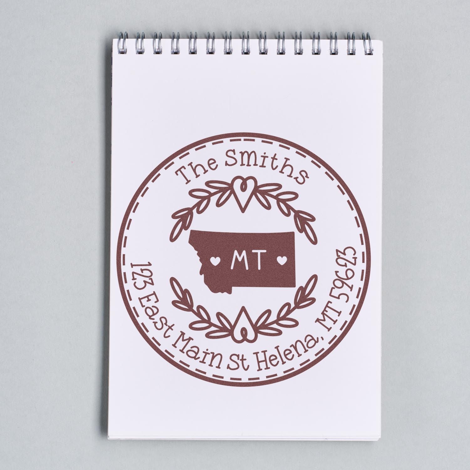 Slim Montana State Wreath Customizable Return Address Stamp - Engineer Seal Stamps