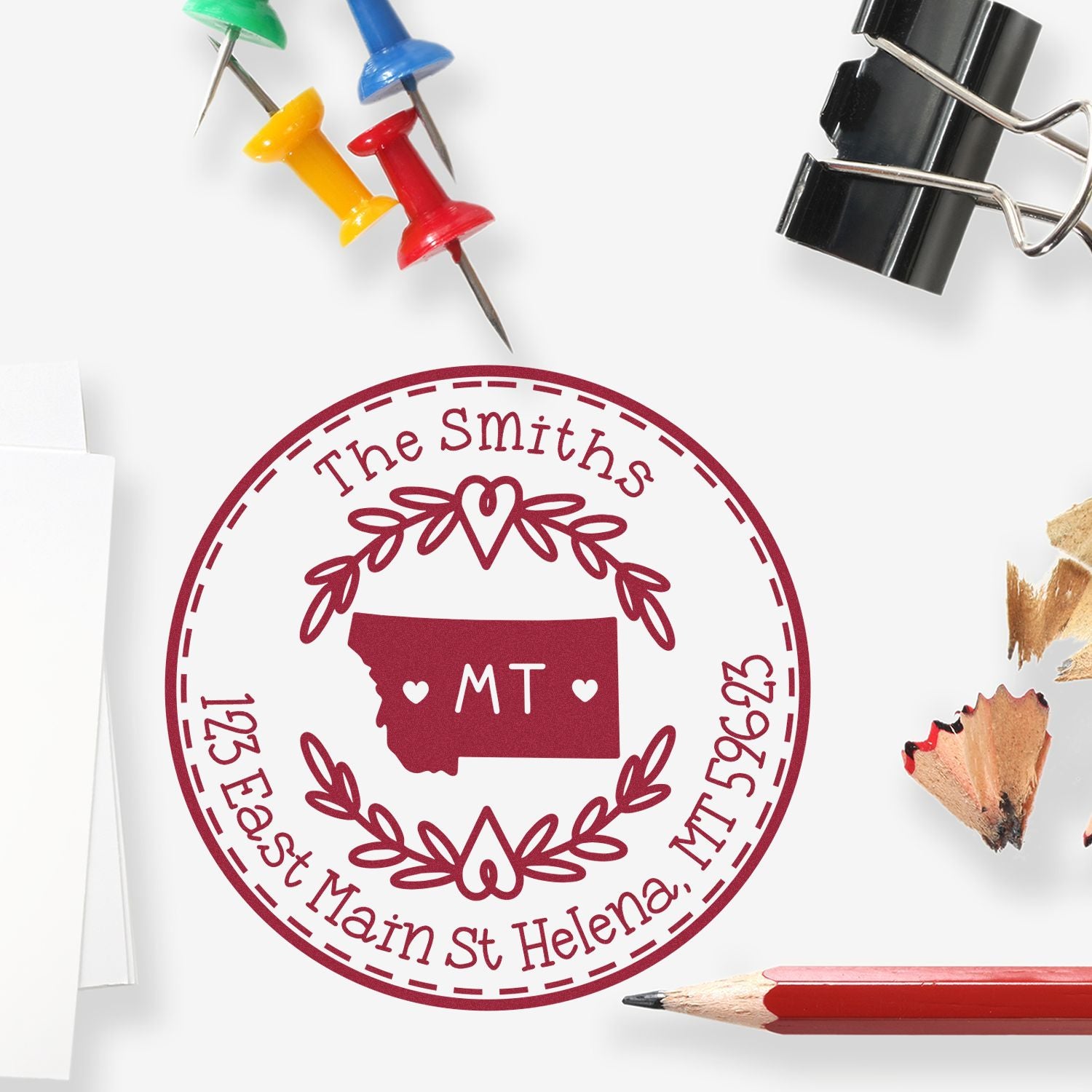 Self-Inking Round Montana State Wreath Custom-Made Mailing Address Rubber Stamp - Engineer Seal Stamps