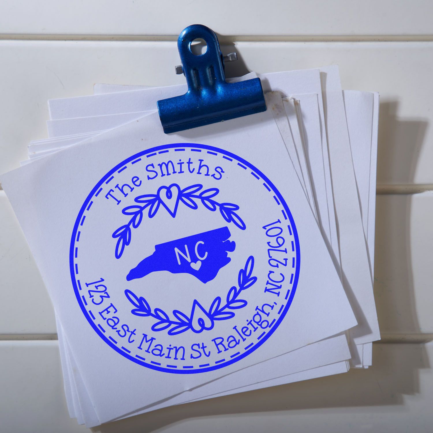 Self-Inking Round North Carolina State Wreath Custom-Made Name and Address Stamp - Engineer Seal Stamps