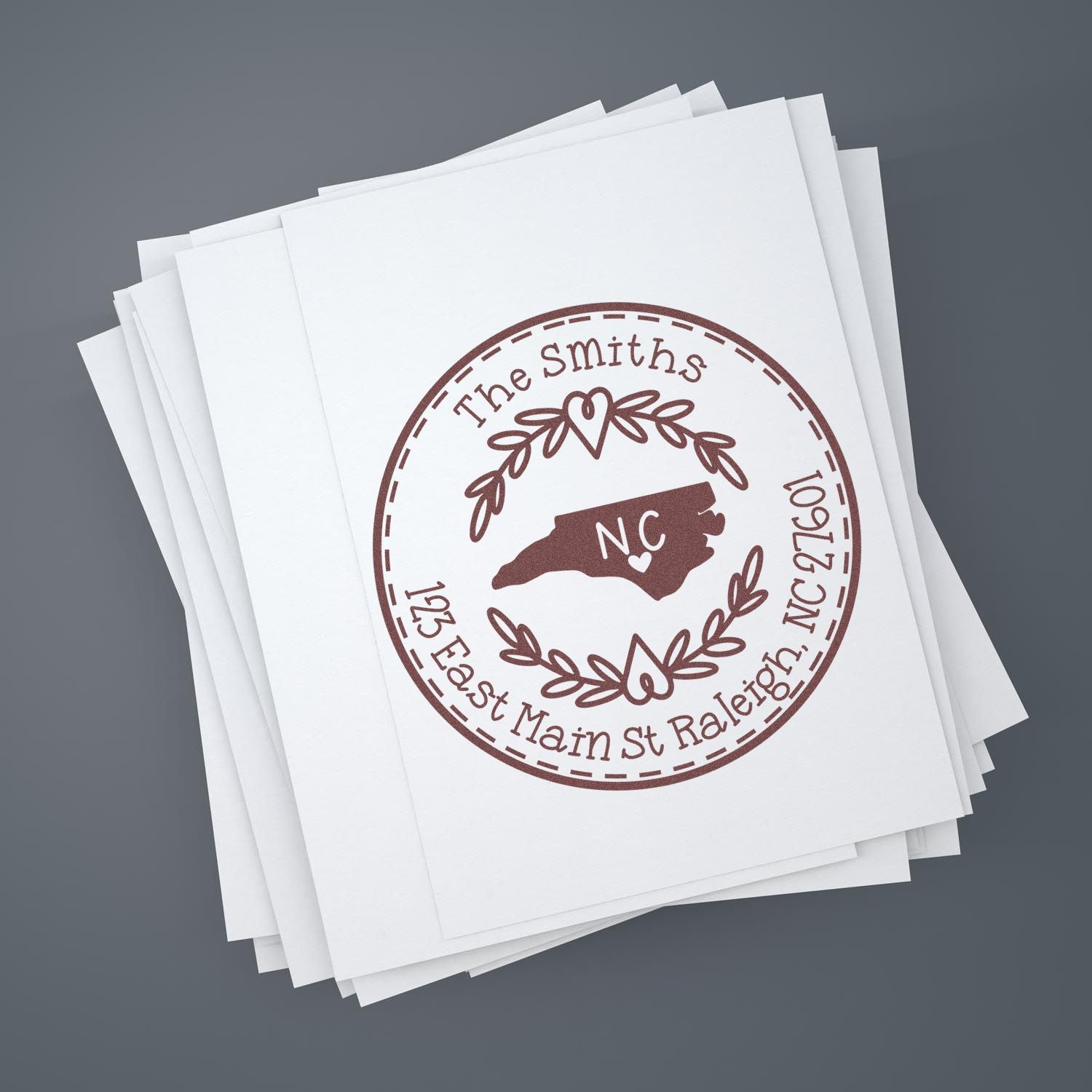 Slim North Carolina State Wreath Customized Address Return Pre-Inked Stamp - Engineer Seal Stamps
