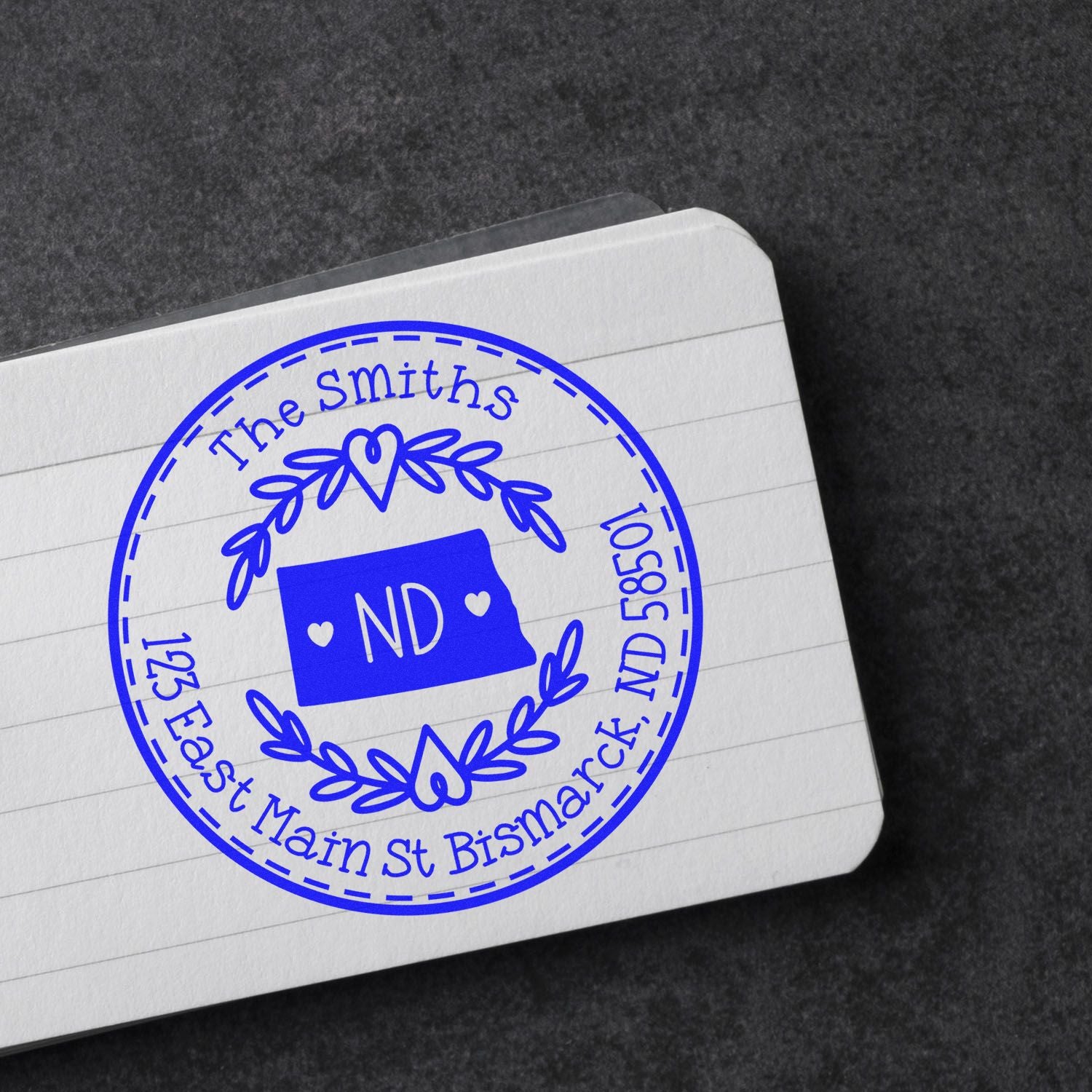 Wooden Handle Round North Dakota State Wreath New Address Rubber Stamp - Engineer Seal Stamps