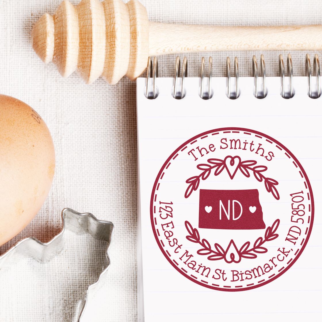 Wooden Handle Round North Dakota State Wreath New Address Rubber Stamp - Engineer Seal Stamps