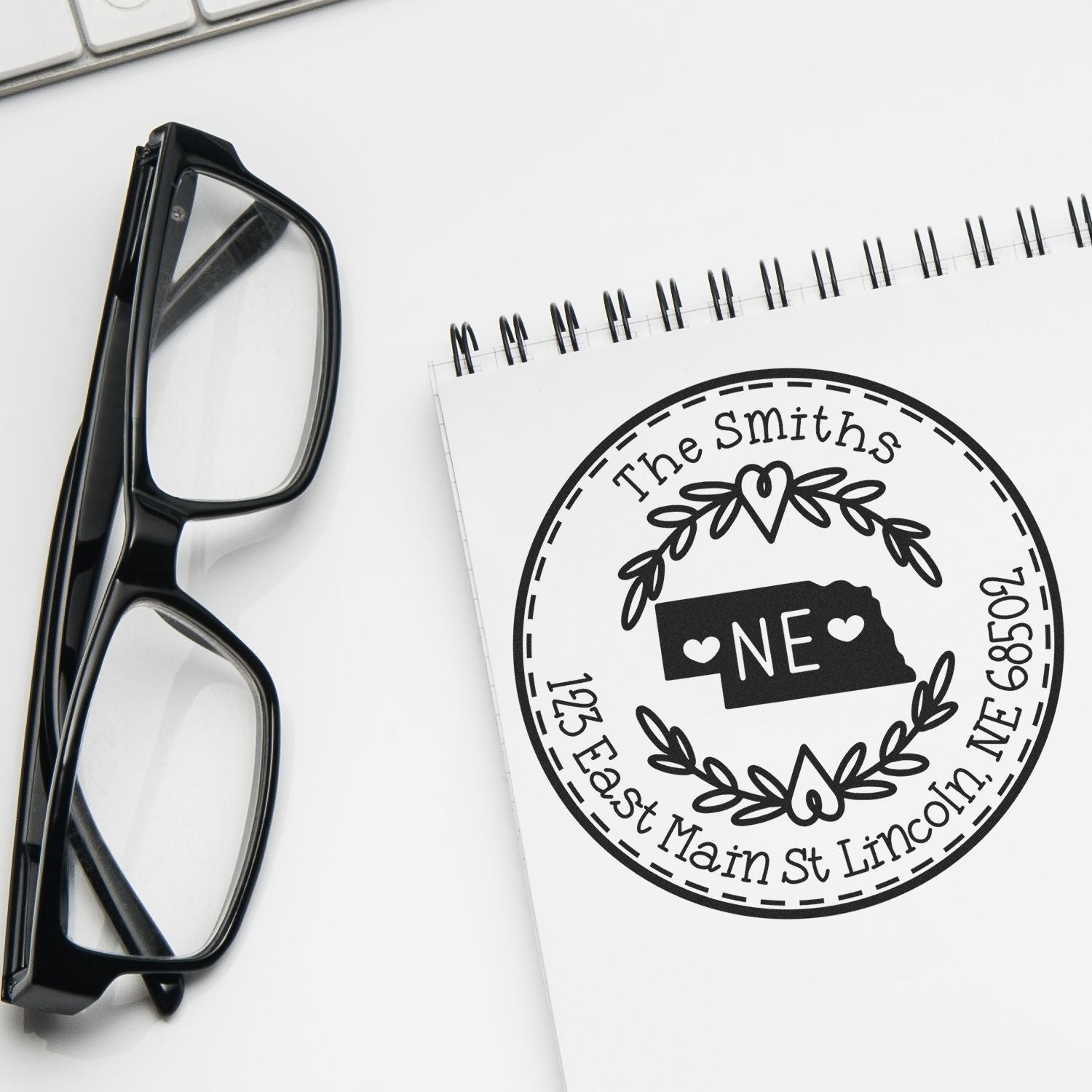 Round PSI Nebraska State Wreath Customized New Address Pre-Inked Stamp - Engineer Seal Stamps