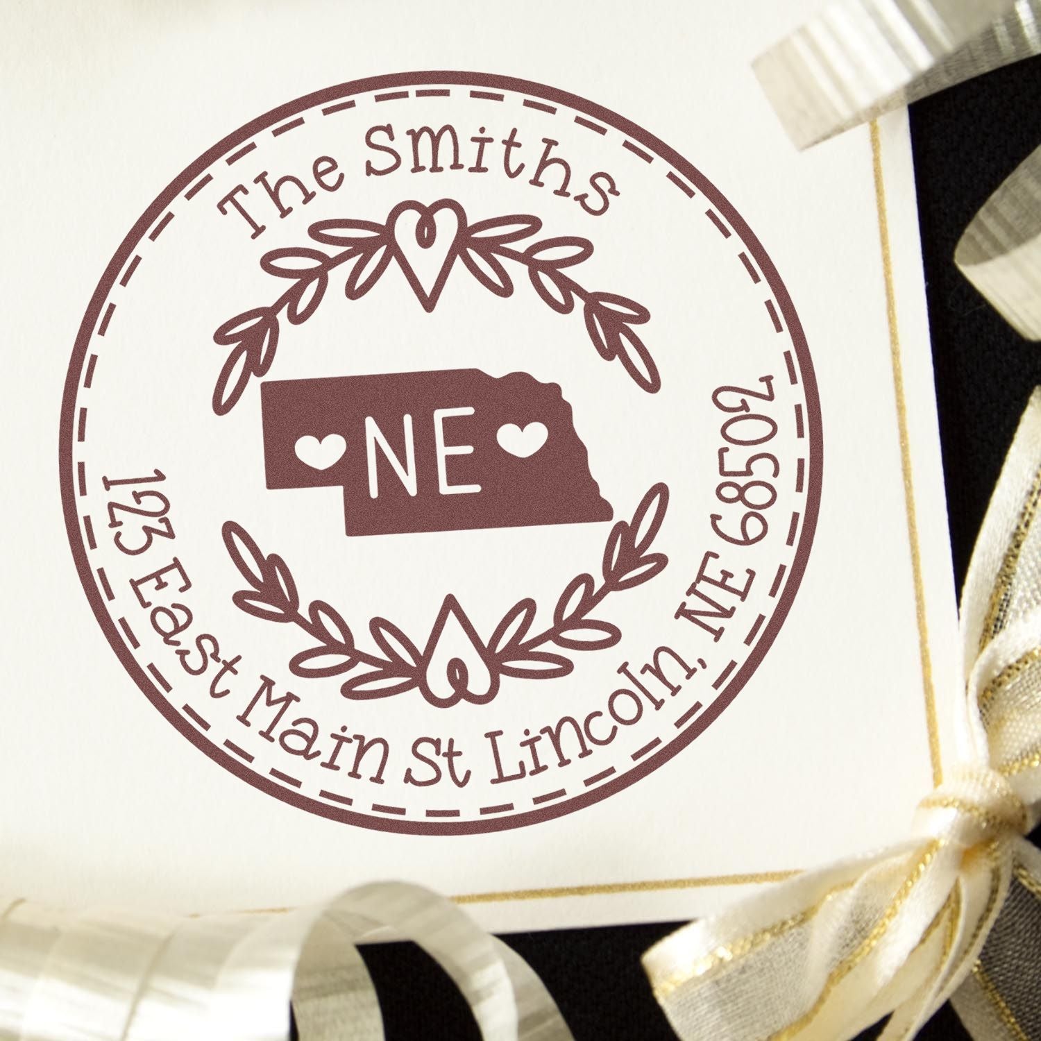 Wooden Handle Round Nebraska State Wreath Mailing Address Rubber Stamp - Engineer Seal Stamps