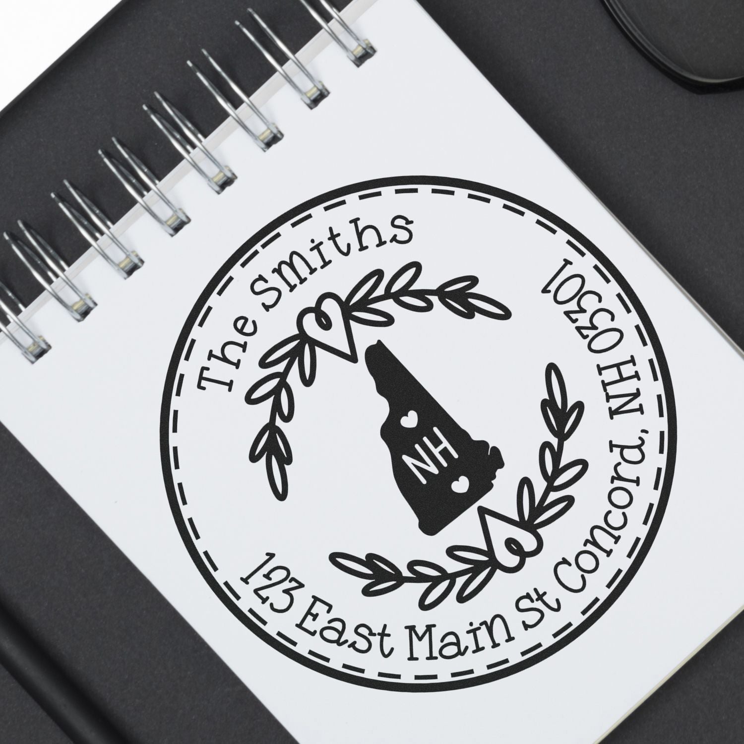 Wooden Handle Round New Hampshire State Wreath Mailing Stamp - Engineer Seal Stamps