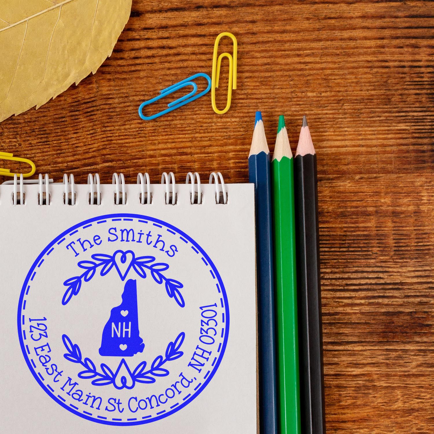 Slim New Hampshire State Wreath Customized Address Label Stamp - Engineer Seal Stamps