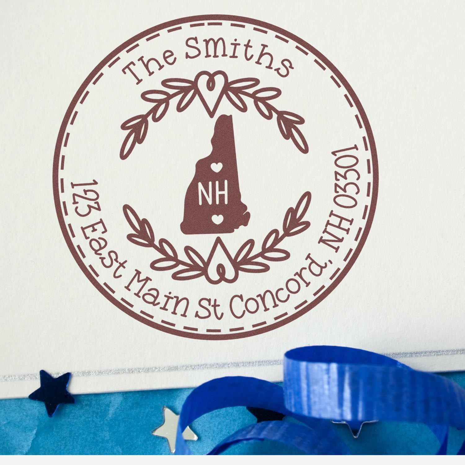 Self-Inking Round New Hampshire State Wreath Custom-Made Mailing Rubber Stamp - Engineer Seal Stamps