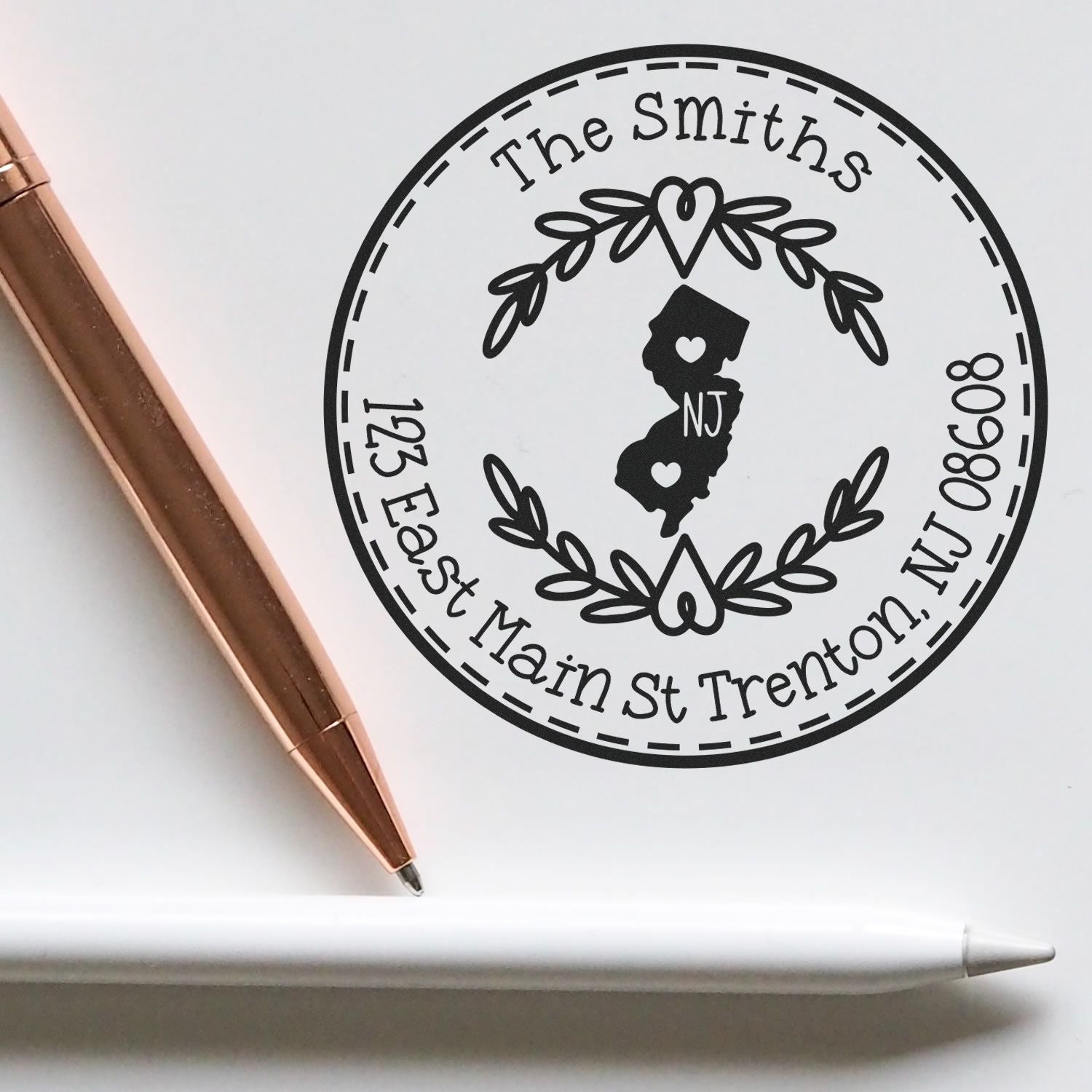 Self-Inking Round New Jersey State Wreath Custom-Made Mailing Stamp - Engineer Seal Stamps