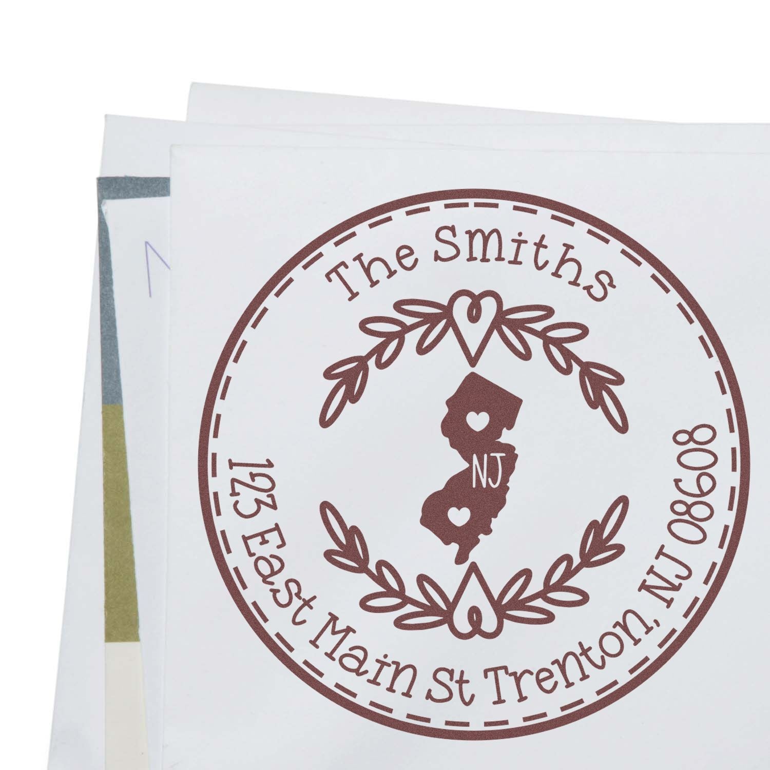 Self-Inking Round New Jersey State Wreath Custom-Made Mailing Stamp - Engineer Seal Stamps