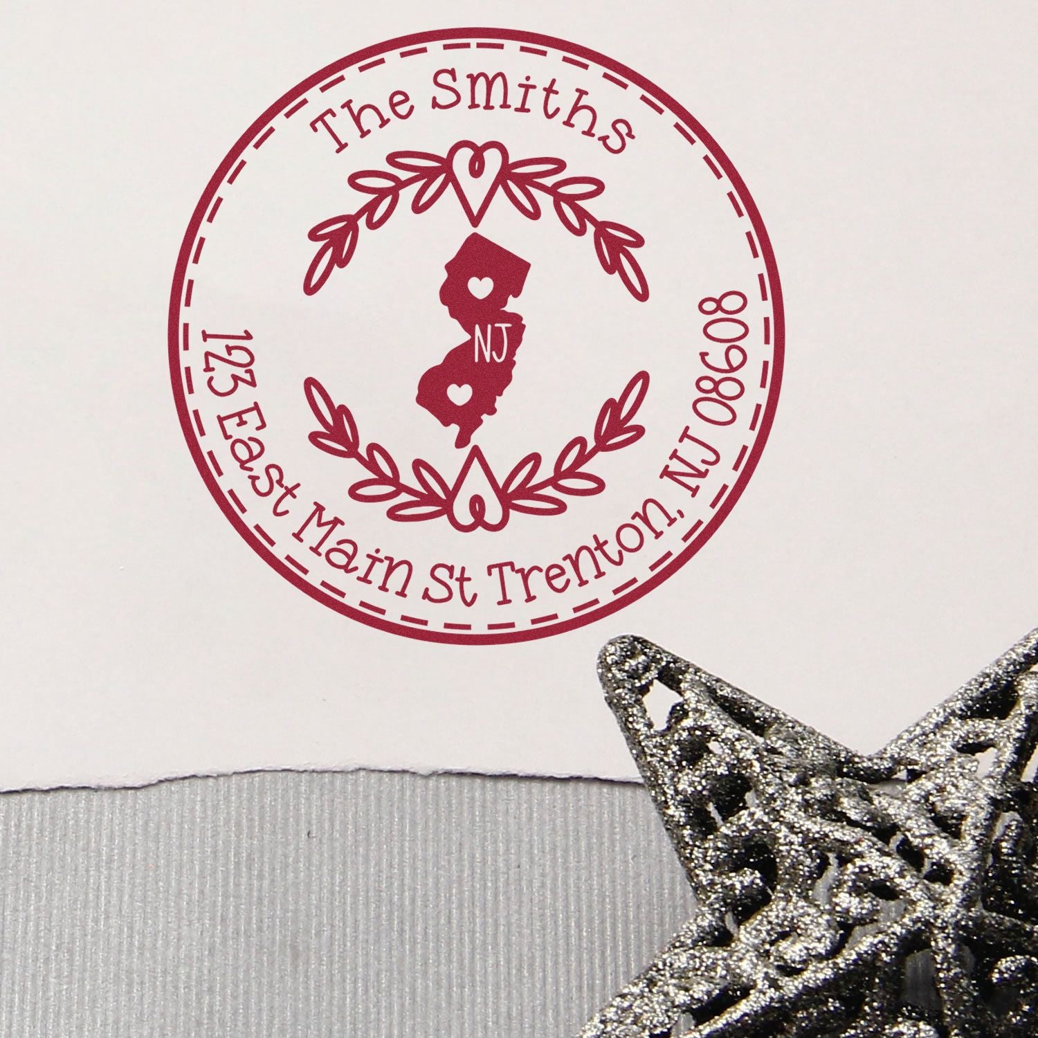 Self-Inking Round New Jersey State Wreath Custom-Made Mailing Stamp - Engineer Seal Stamps