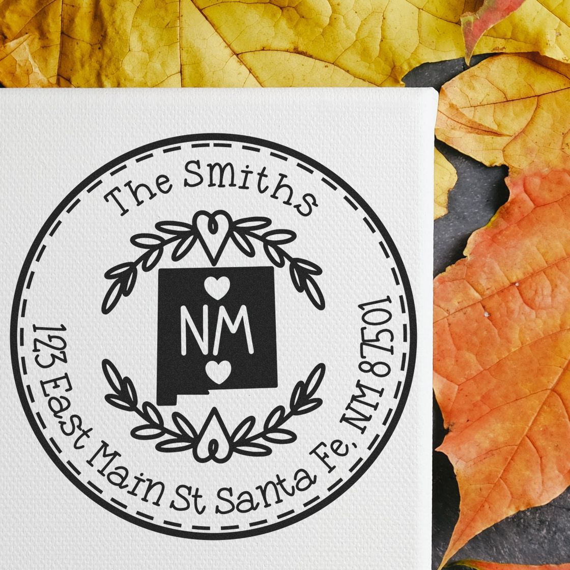 Self-Inking Round New Mexico State Wreath Custom-Made Mailing Stamper - Engineer Seal Stamps