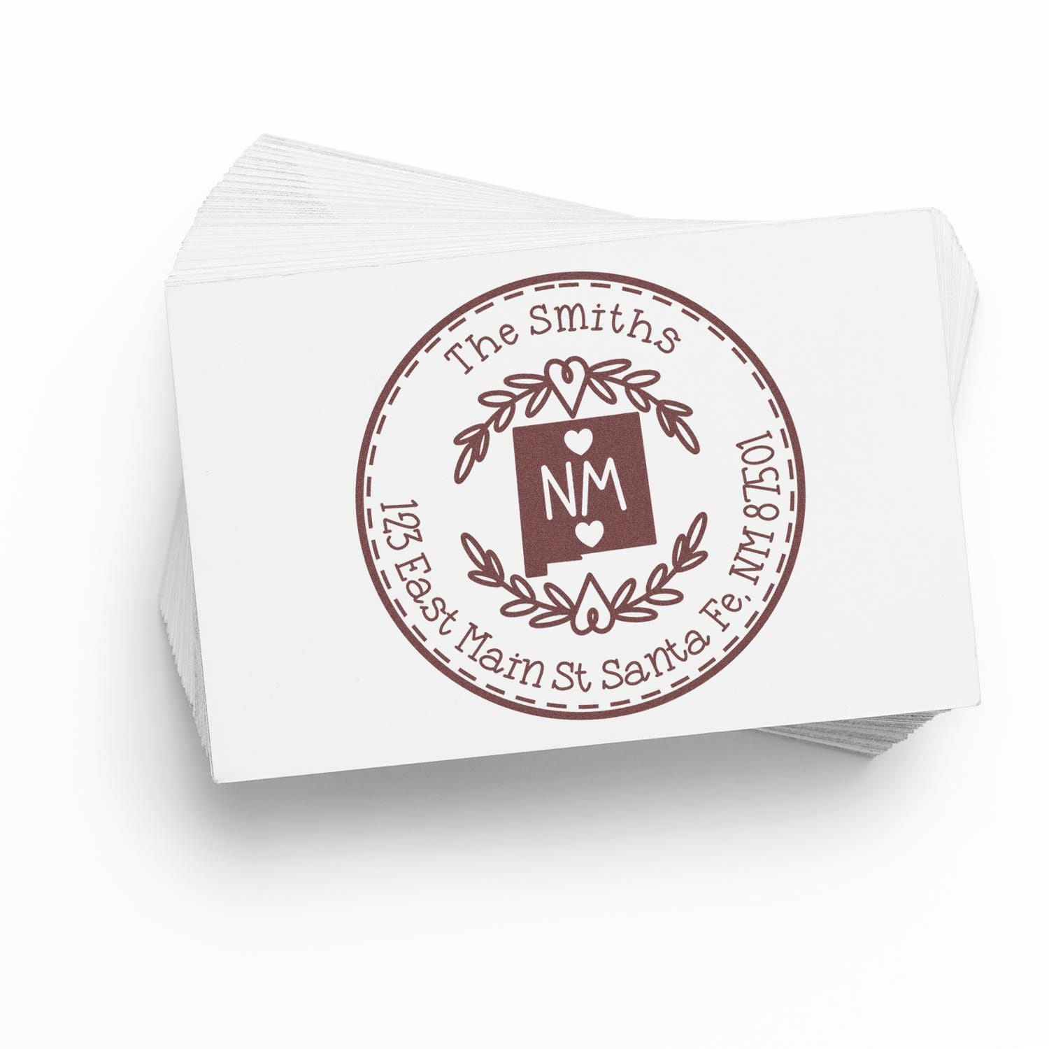 Wooden Handle Round New Mexico State Wreath Name and Address Rubber Stamp - Engineer Seal Stamps