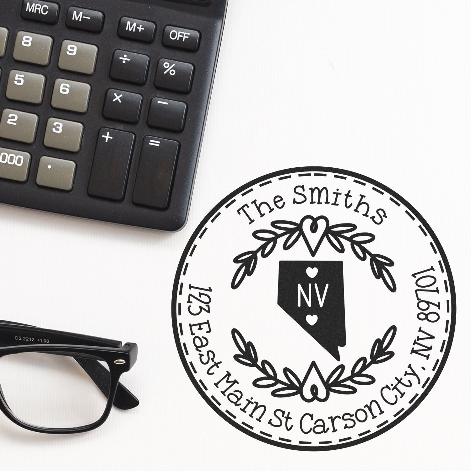 Round PSI Nevada State Wreath Customized New Address Stamp - Engineer Seal Stamps