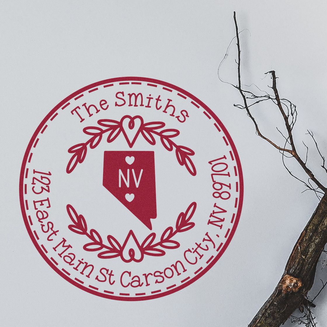 Self-Inking Round Nevada State Wreath Custom-Made Mailing Address Stamper - Engineer Seal Stamps