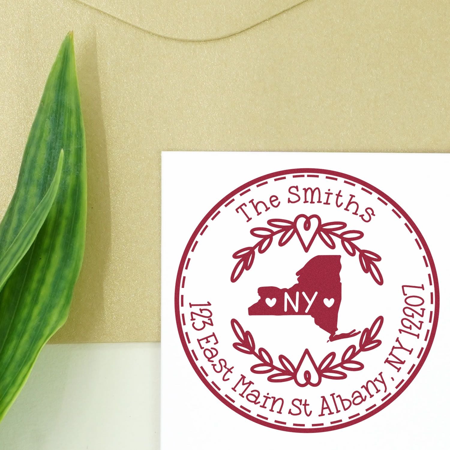 Wooden Handle Round New York State Wreath Name and Address Stamp - Engineer Seal Stamps