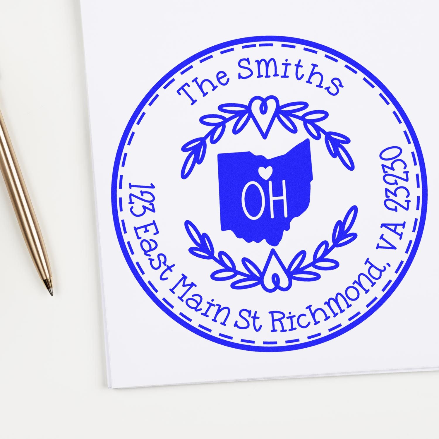 Self-Inking Round Ohio State Wreath Custom-Made New Address Rubber Stamp - Engineer Seal Stamps