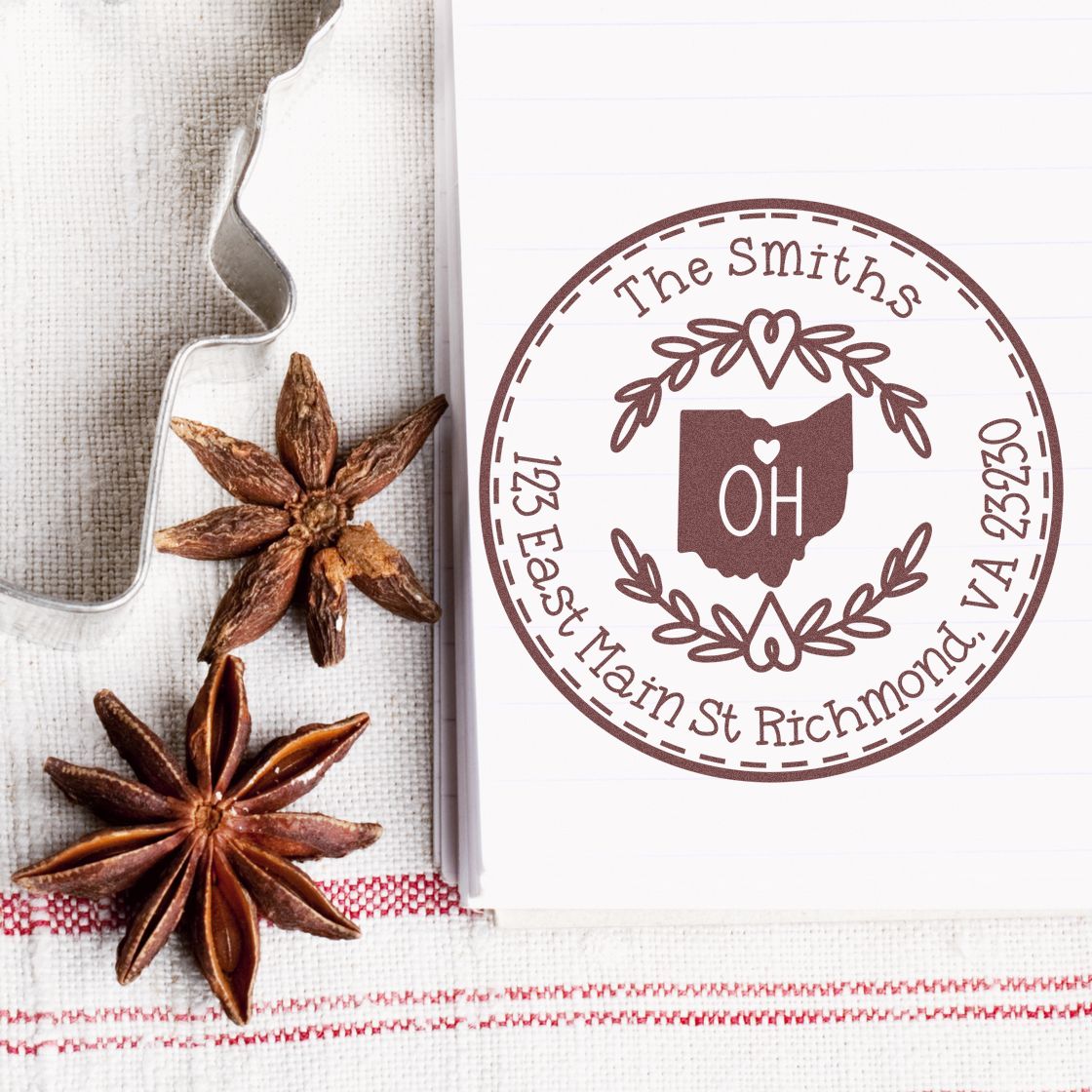 Round PSI Ohio State Wreath Customized Return Address Stamper - Engineer Seal Stamps