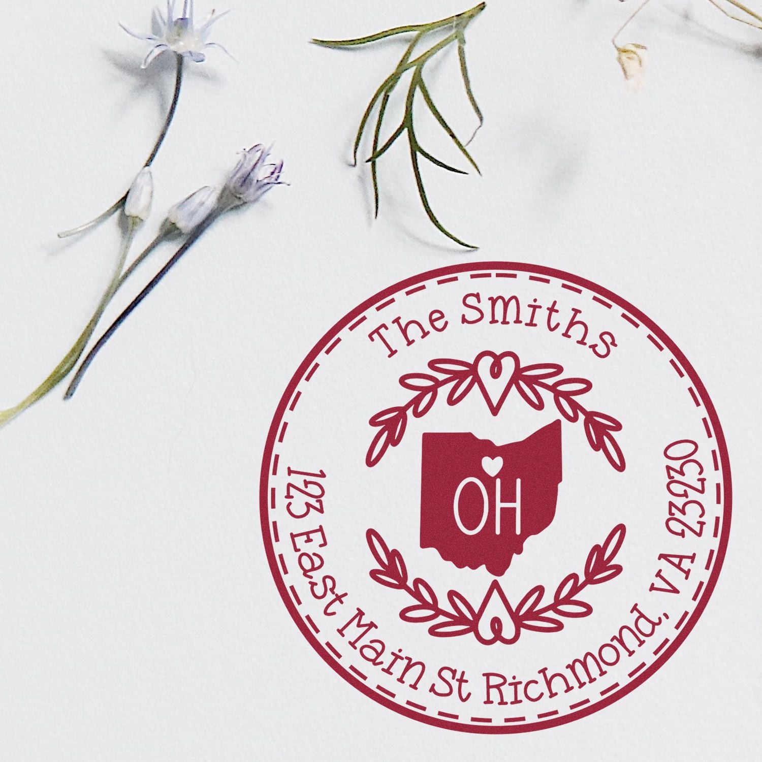 Slim Ohio State Wreath Customized Address Stamp - Engineer Seal Stamps