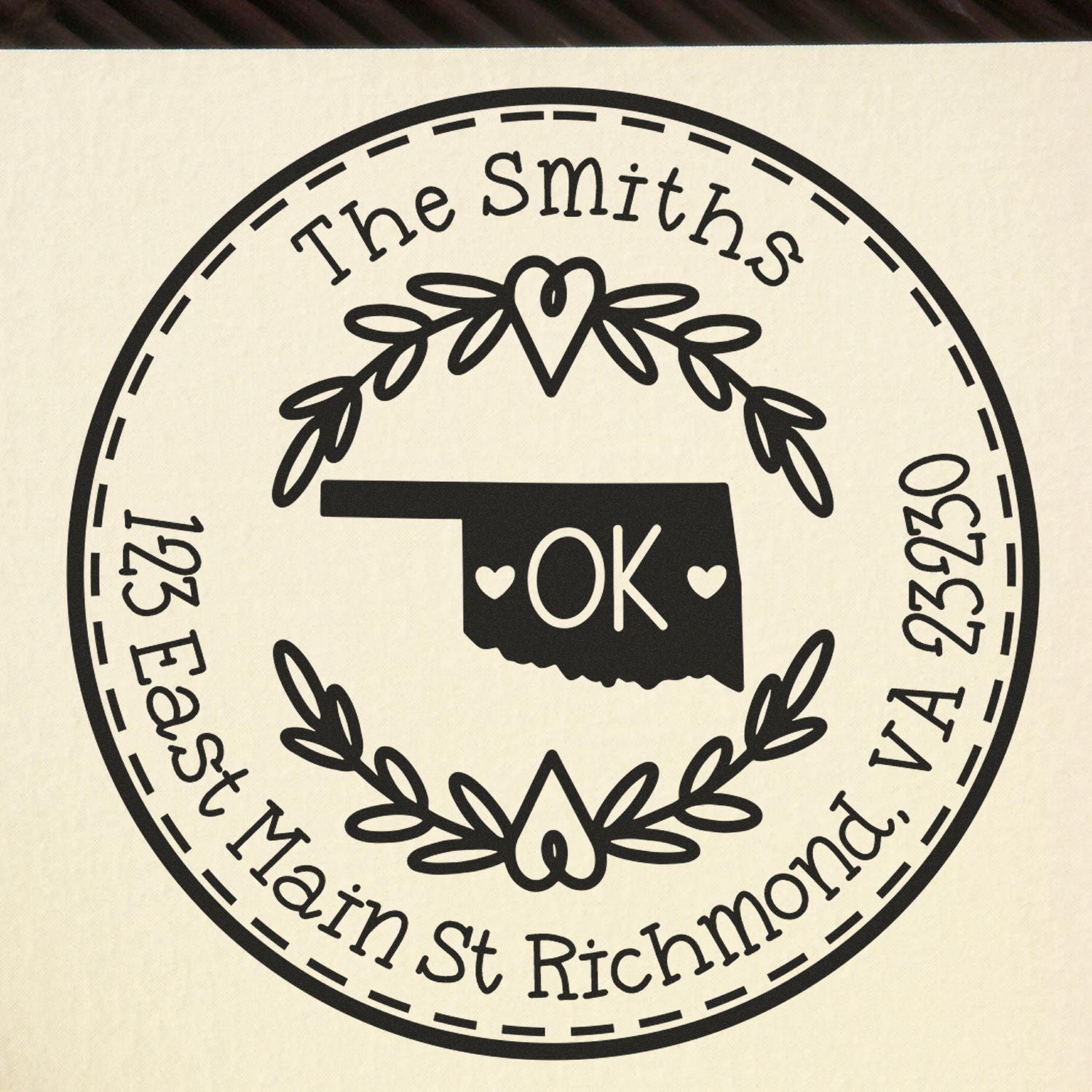 Wooden Handle Round Oklahoma State Wreath New Address Rubber Stamp - Engineer Seal Stamps