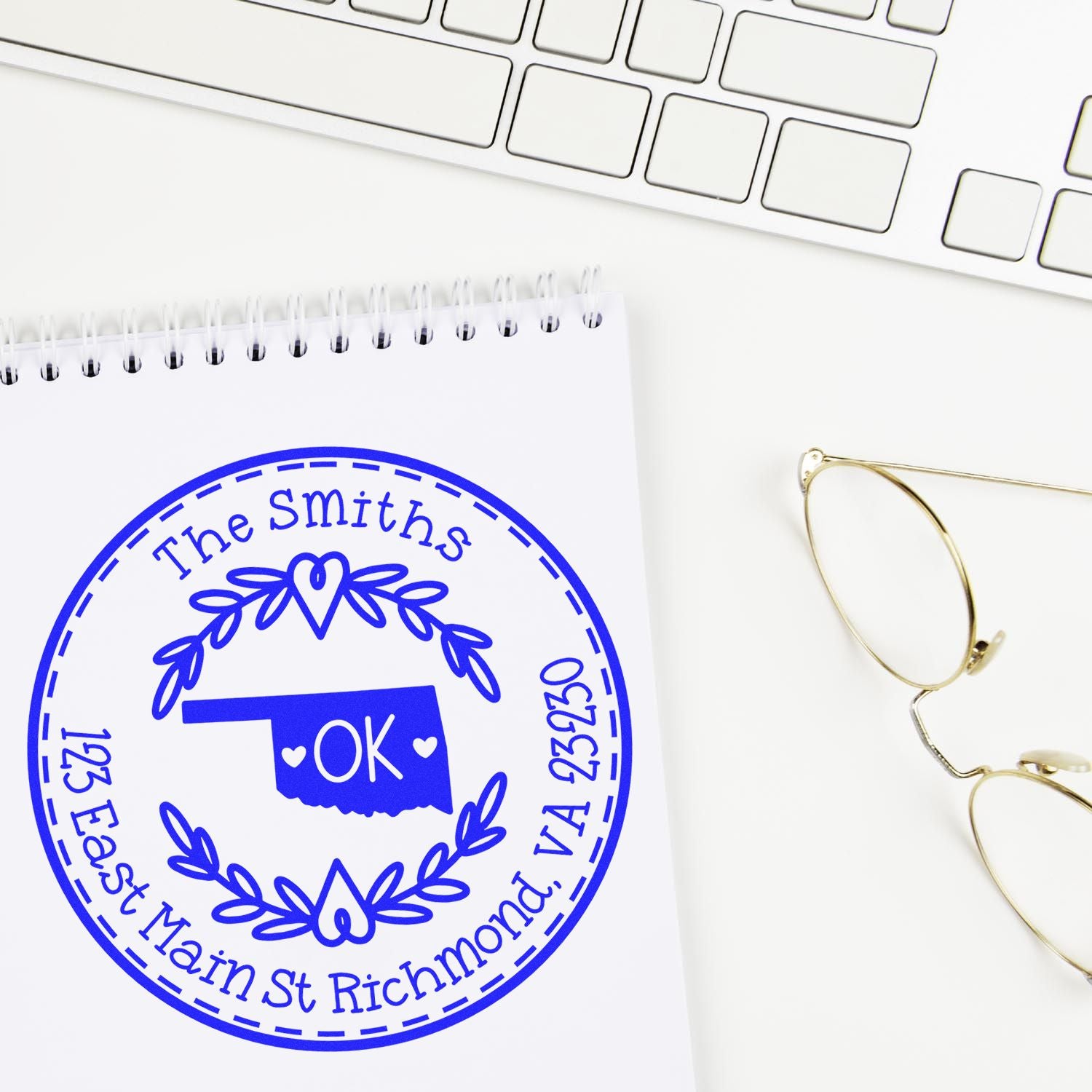 Self-Inking Round Oklahoma State Wreath Custom-Made New Address Stamp - Engineer Seal Stamps