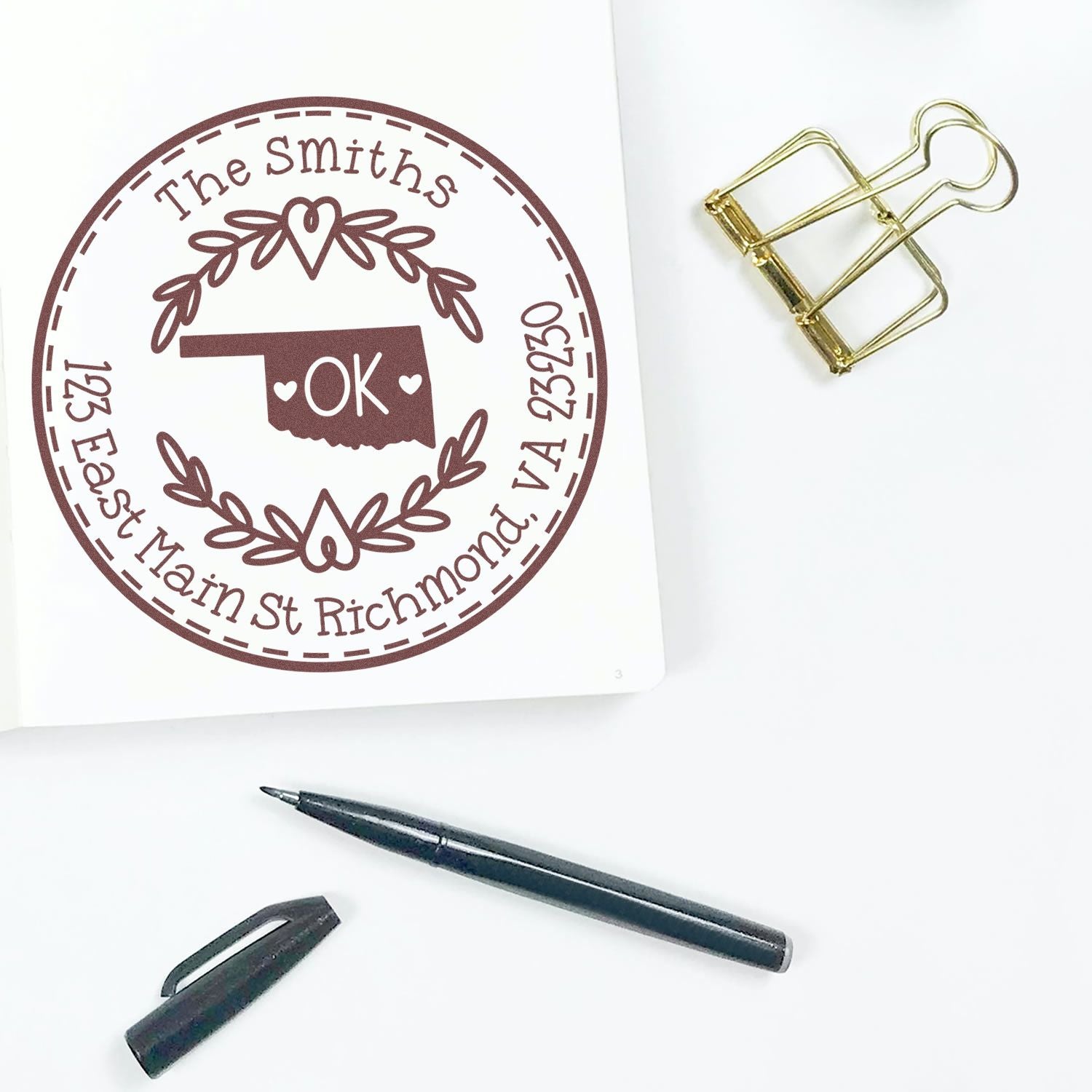 Round PSI Oklahoma State Wreath Custom-Made Address Label Pre-Inked Stamp - Engineer Seal Stamps