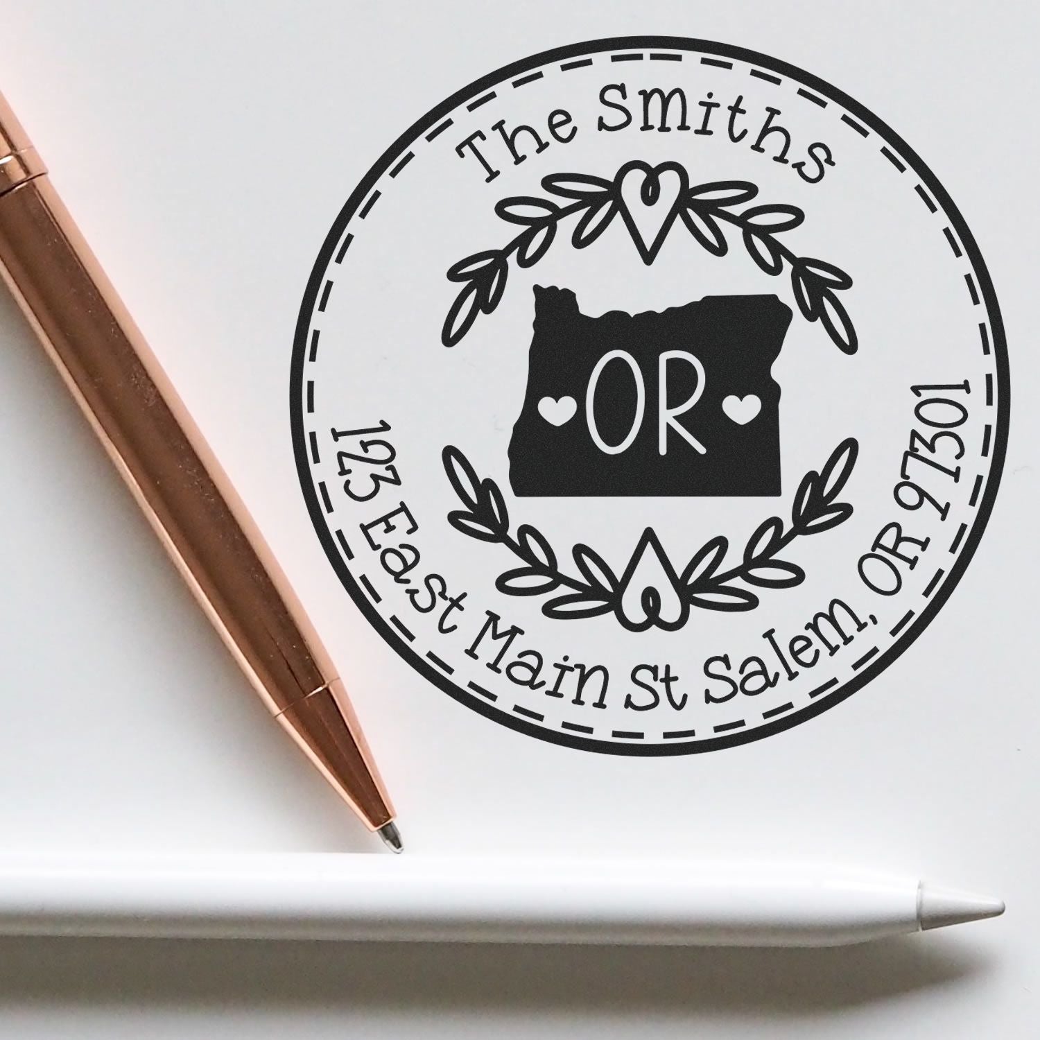 Wooden Handle Round Oregon State Wreath New Home Address Rubber Stamp - Engineer Seal Stamps